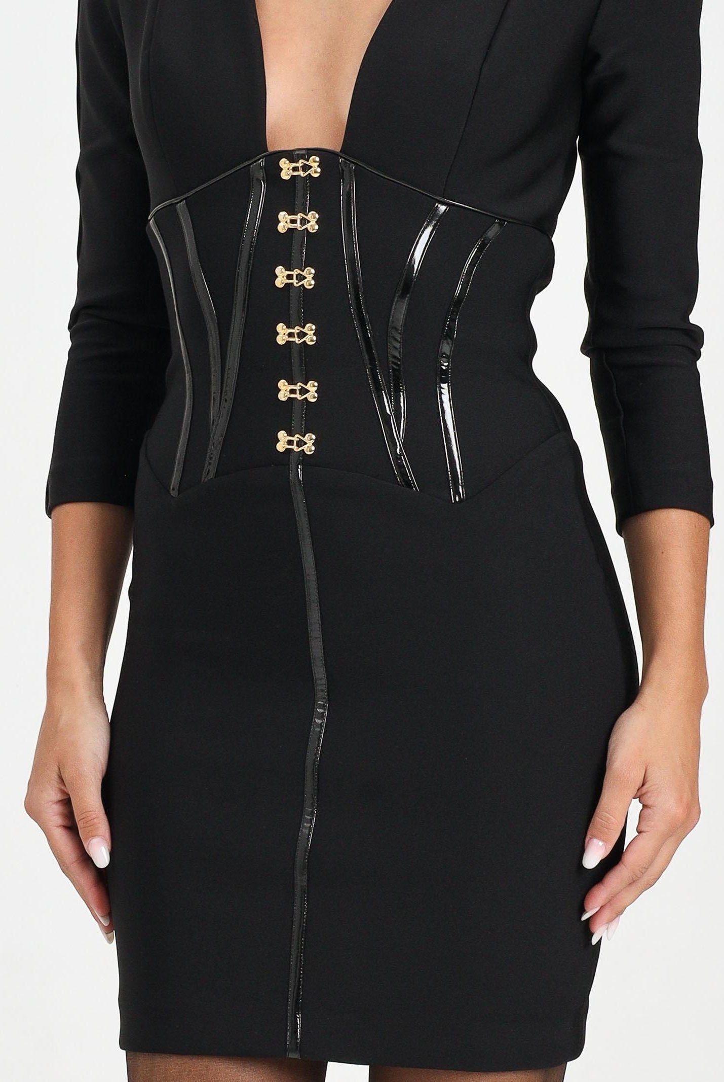 ELISABETTA FRANCHI Abito corto nero da donna con dettagli corsetto AB79757E2 110 ELISABETTA FRANCHI