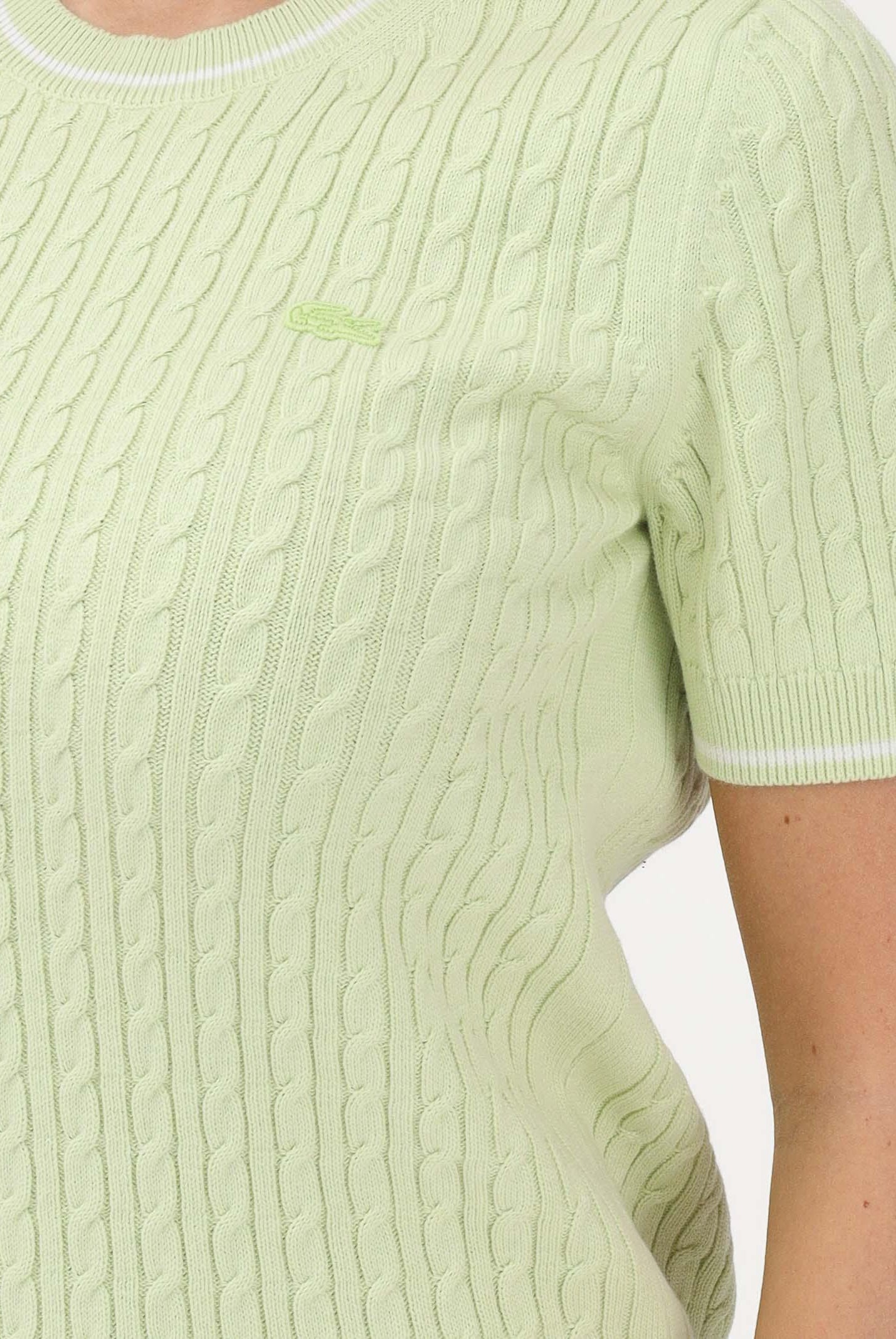 LACOSTE Maglia a manica corta verde da donna in maglia a trecce AF9862 BIC LACOSTE