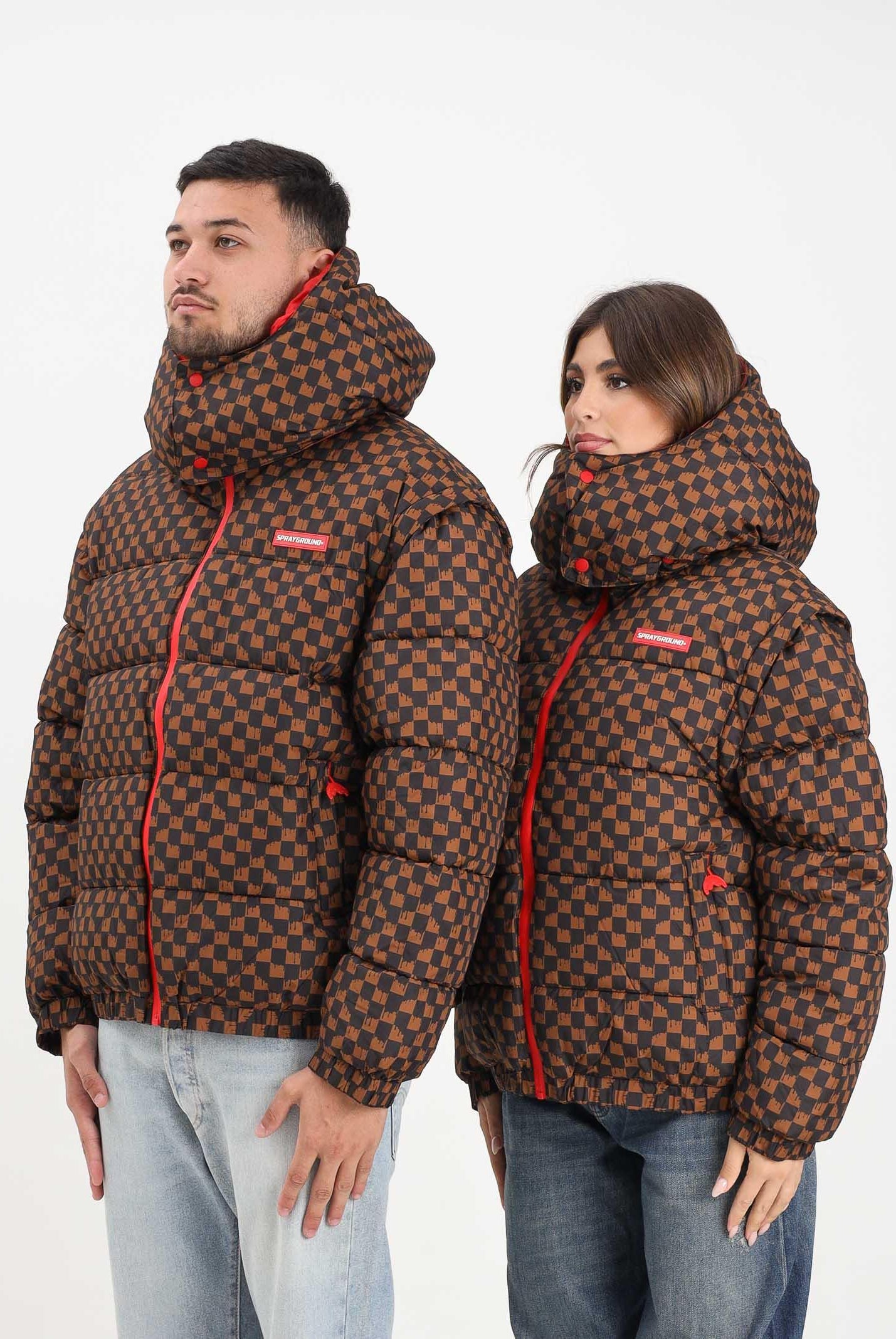 SPRAYGROUND Piumino Drip Check marrone per uomo e donna SP748BRW  SPRAYGROUND