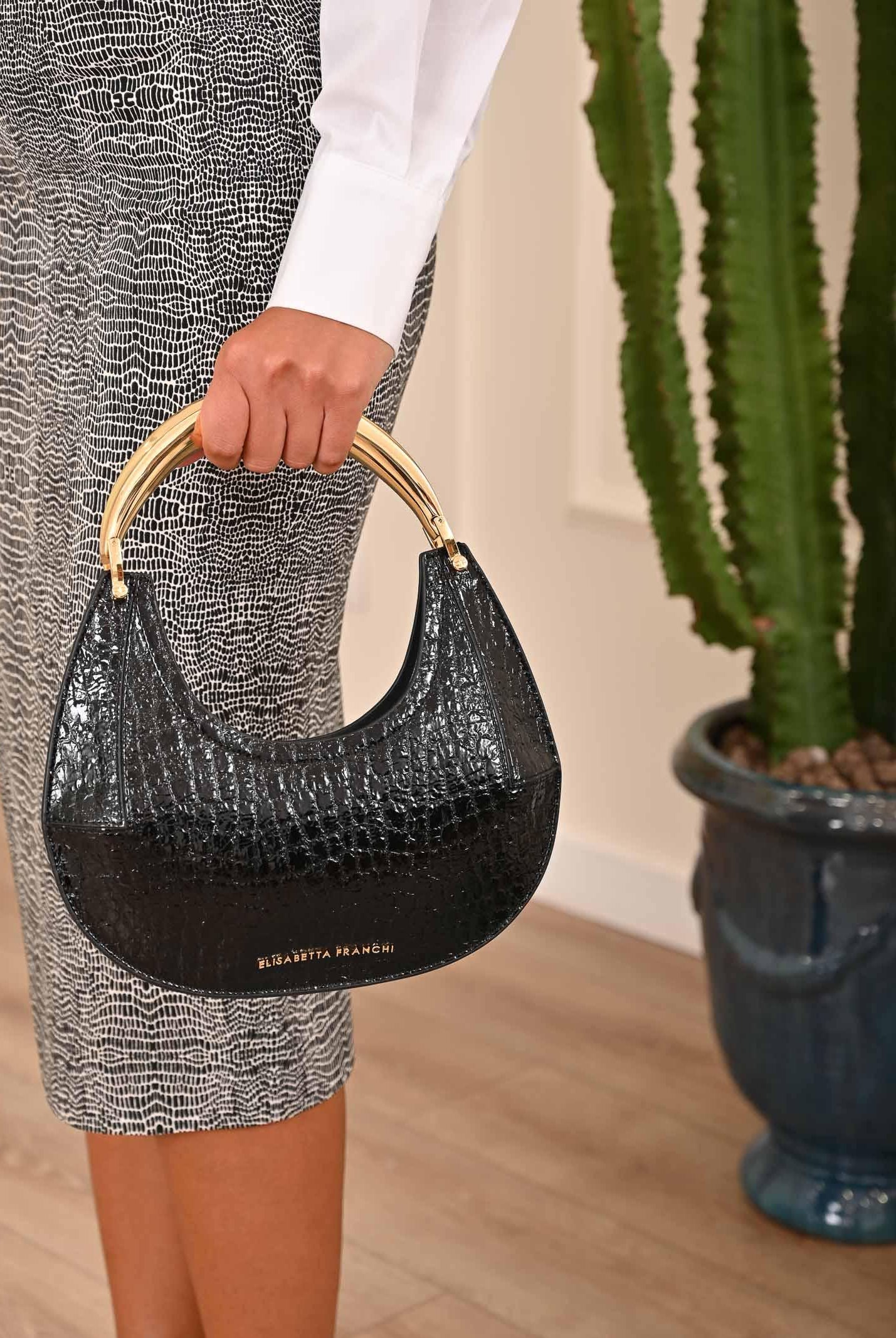 ELISABETTA FRANCHI Borsa a mano nera da donna con stampa cocco BS29A56E2 110 ELISABETTA FRANCHI