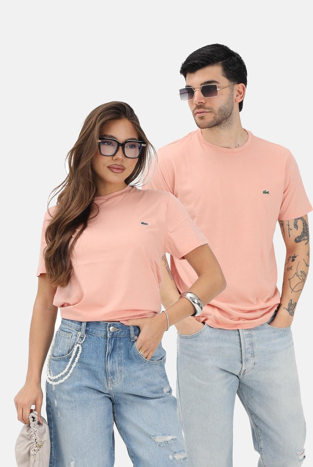 LACOSTE T-shirt a manica corta salmone per uomo e donna con patch logo TH6709 UI2 LACOSTE