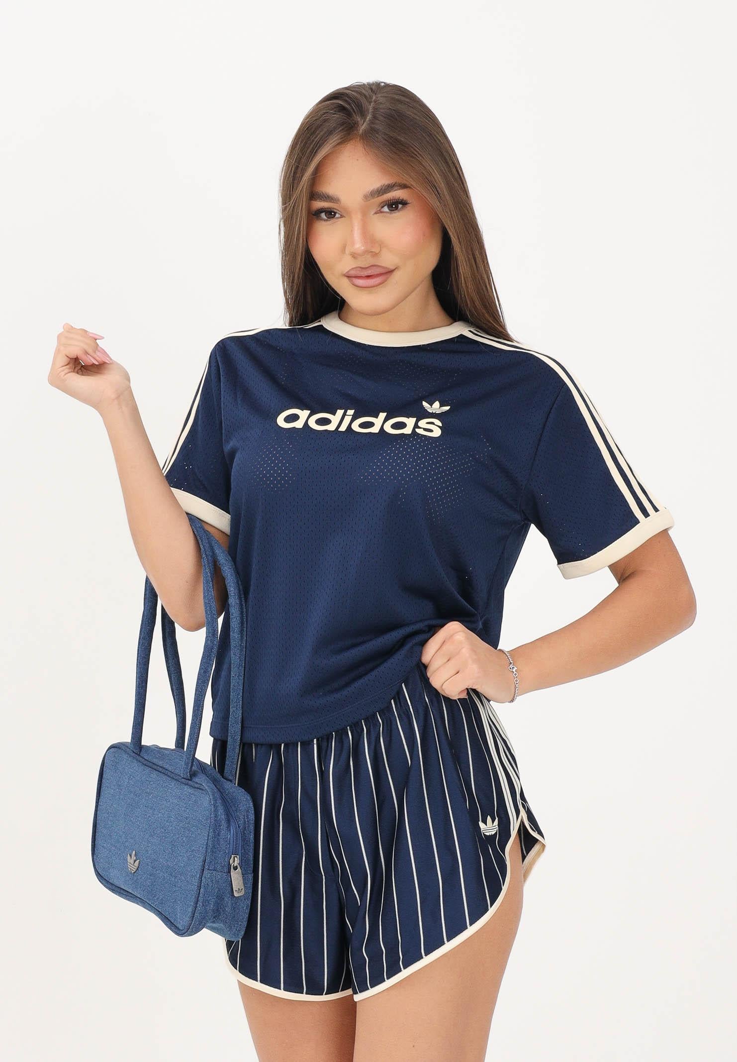 ADIDAS ORIGINALS t-shirt Lineaer in Mesh Night Indigo / Warm Vanilla blu navy e panna donna. KS9841 . ADIDAS ORIGINALS