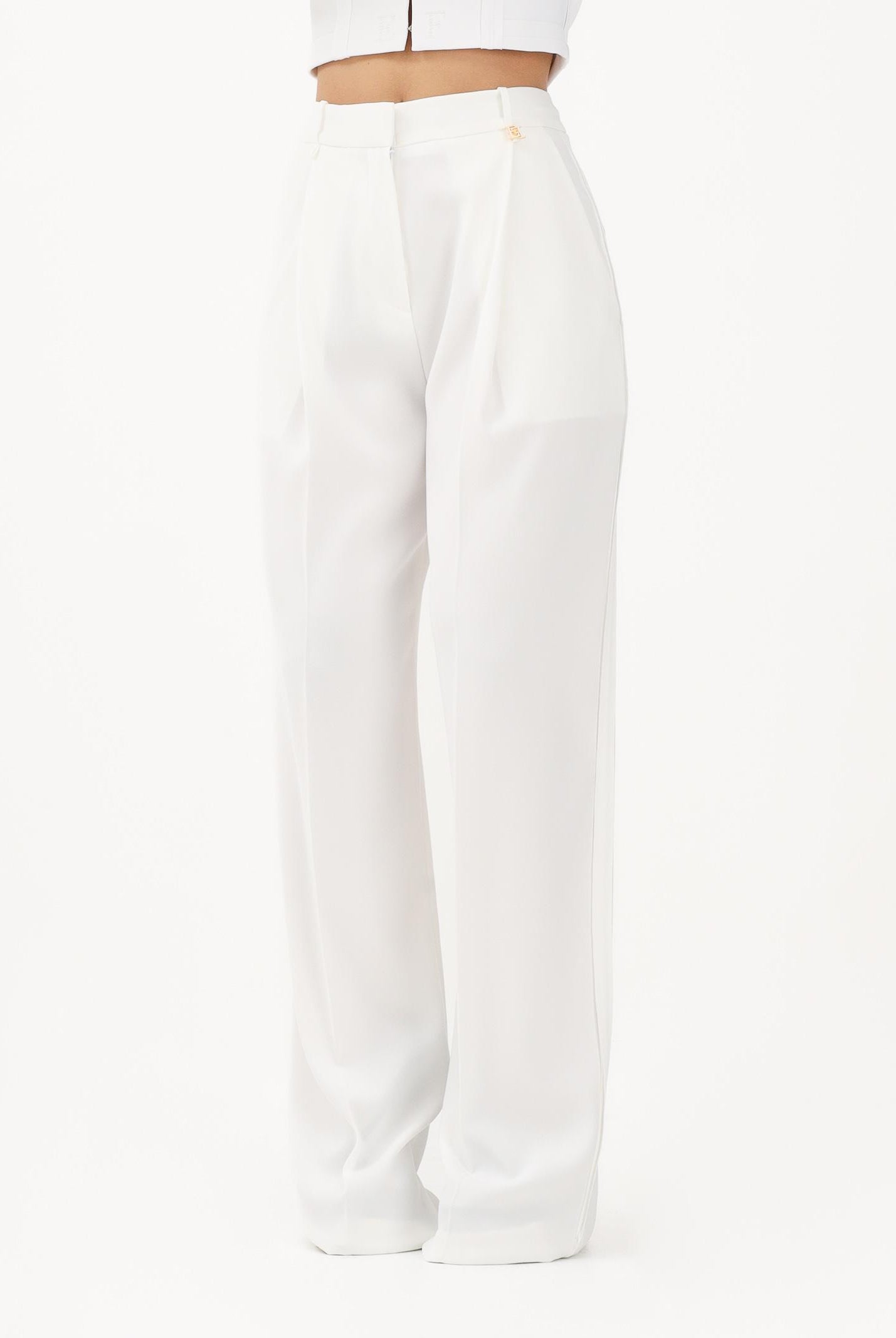 ELISABETTA FRANCHI Pantalone elegante avorio da donna con logo charm PA16761E2 360 ELISABETTA FRANCHI