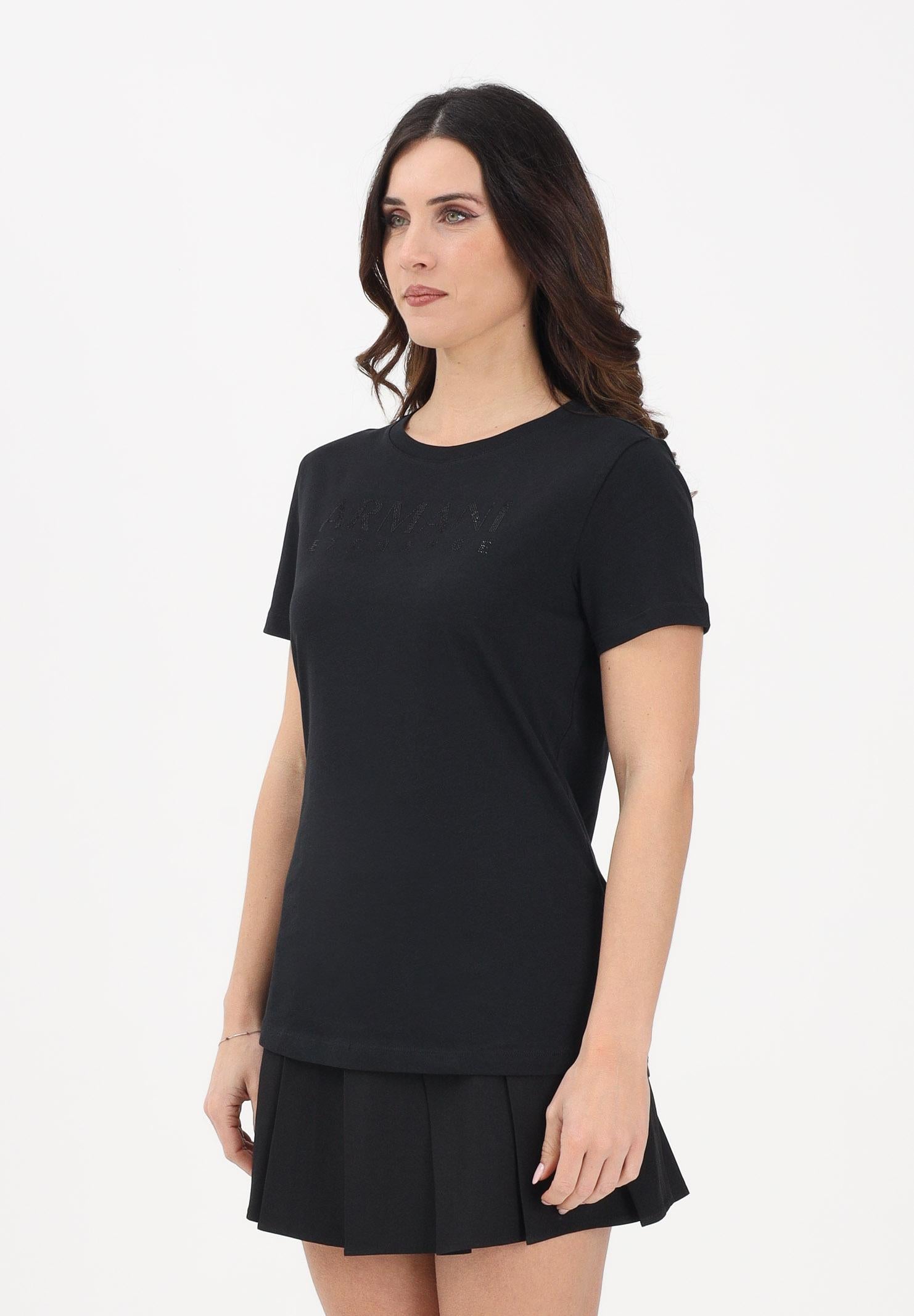 ARMANI EXCHANGE T-shirt a manica corta nera da donna con logo in strass XW002294AF17172 UC001 ARMANI EXCHANGE