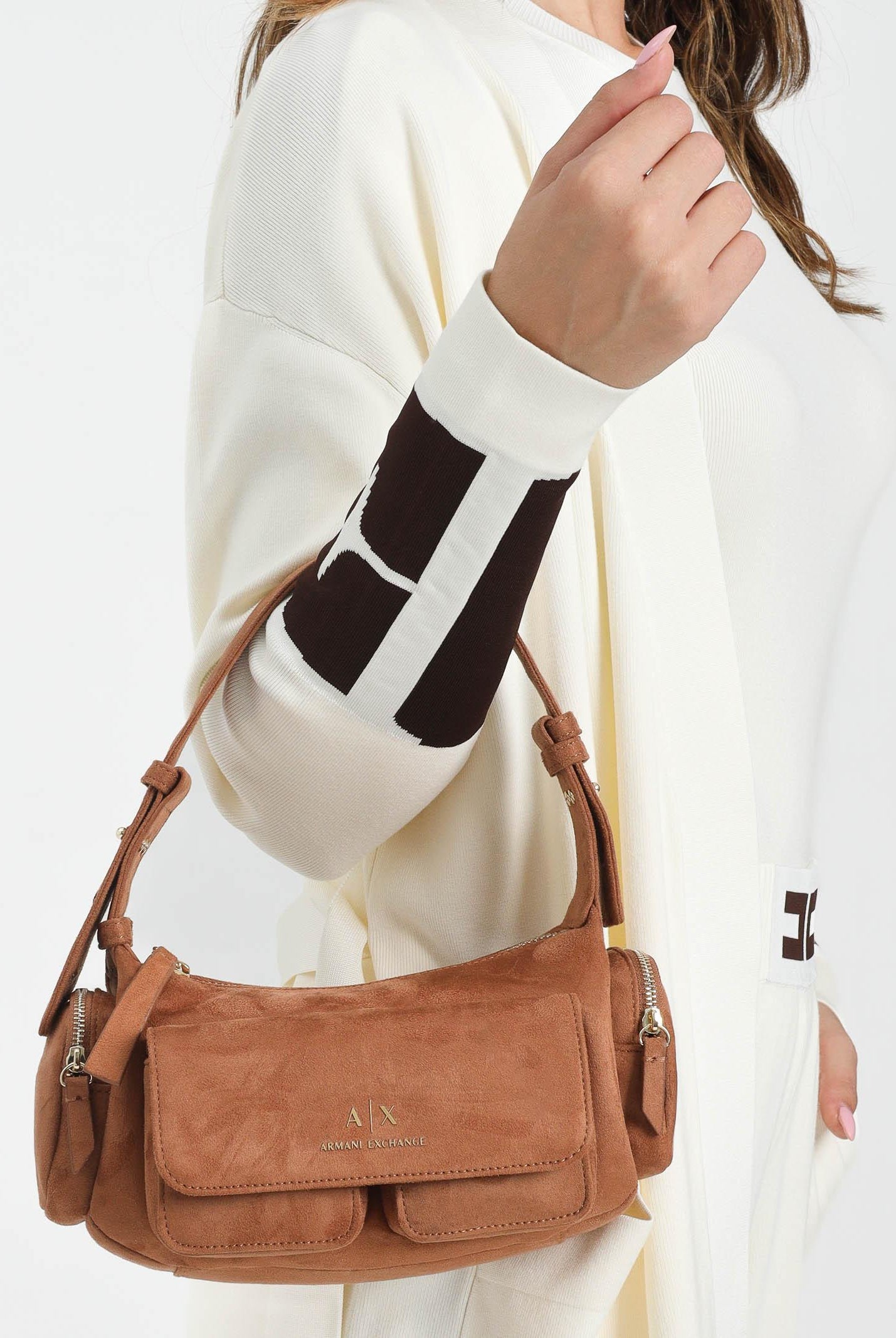 ARMANI EXCHANGE Borsa a spalla in suede cuoio da donna XW000405AF17158 U6048 ARMANI EXCHANGE