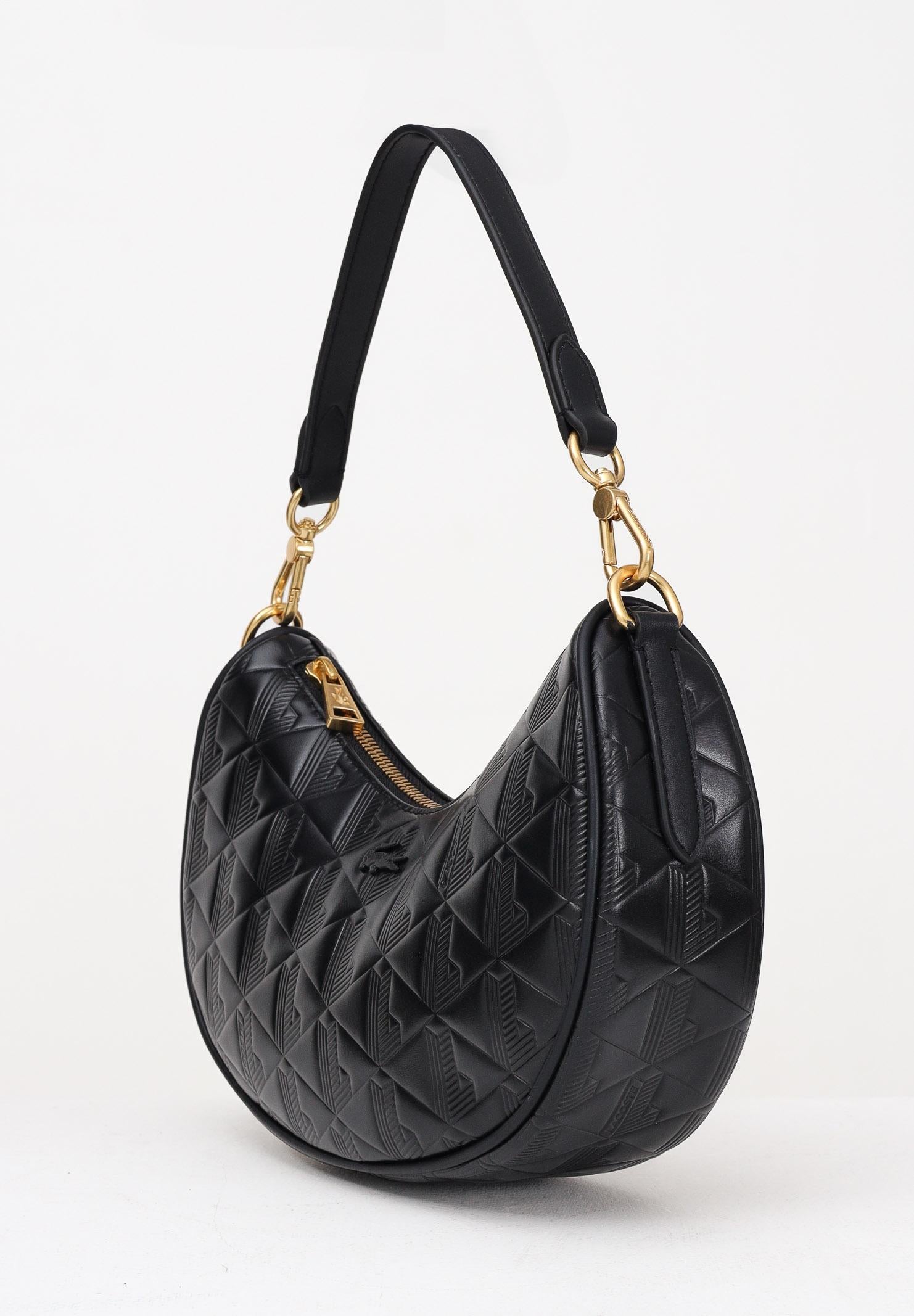 LACOSTE Borsa a spalla nera da donna in pelle goffrata Maheki NF4710 000 LACOSTE