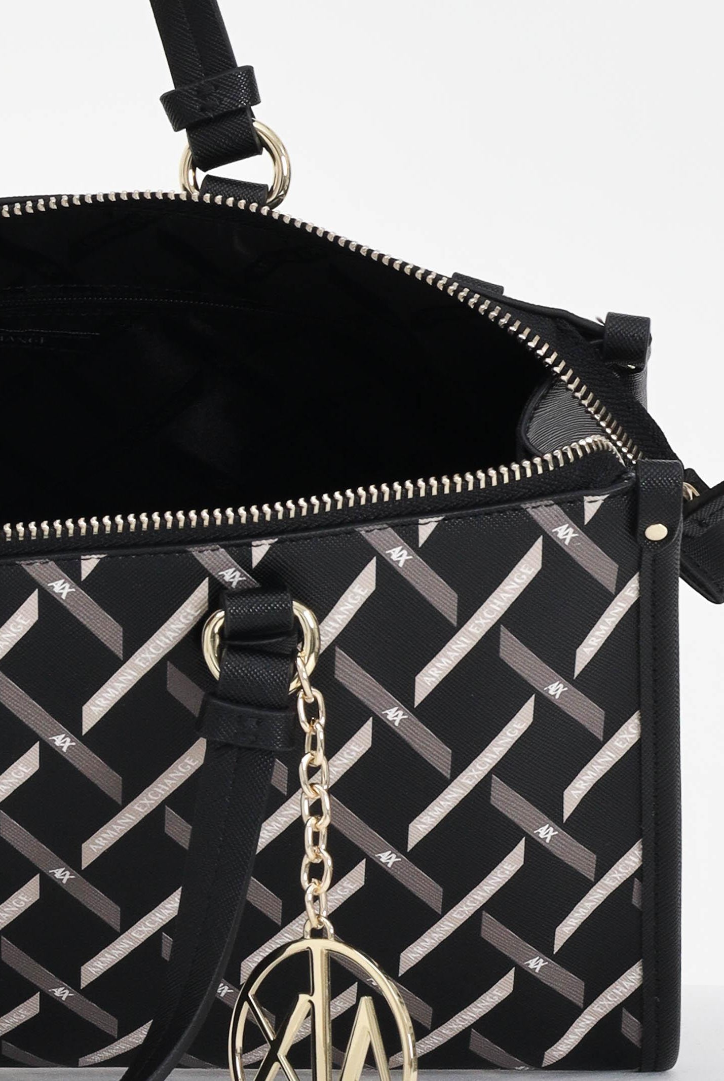 ARMANI EXCHANGE Borsa a mano nera da donna con motivo geometrico e charm con logo XW000400AF17155 MC043 ARMANI EXCHANGE