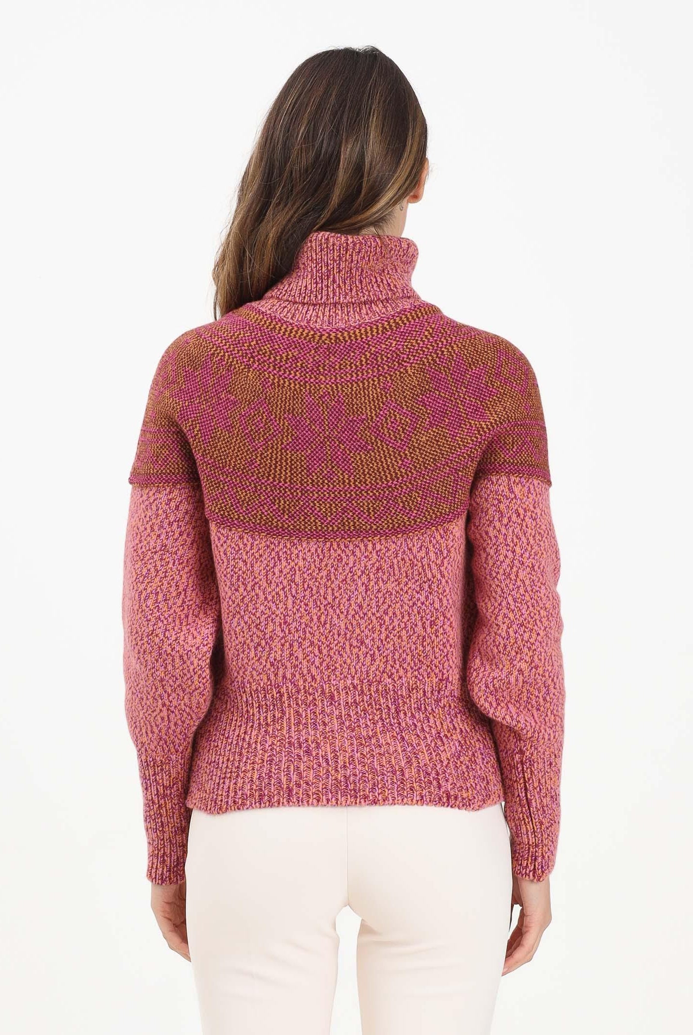 GCDS Maglione a collo alto rosa da donna con intarsio logo GCDS B2CW1603KJ3 42 GCDS