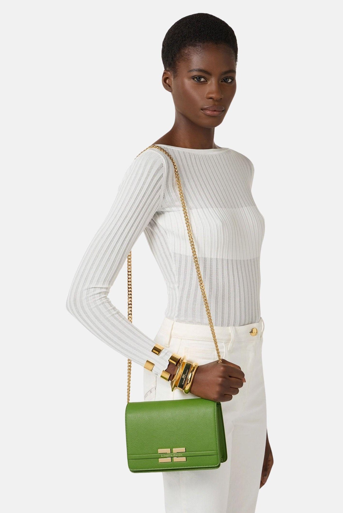 ELISABETTA FRANCHI Pochette verde da donna con logo BS39A61E2 EV3 ELISABETTA FRANCHI