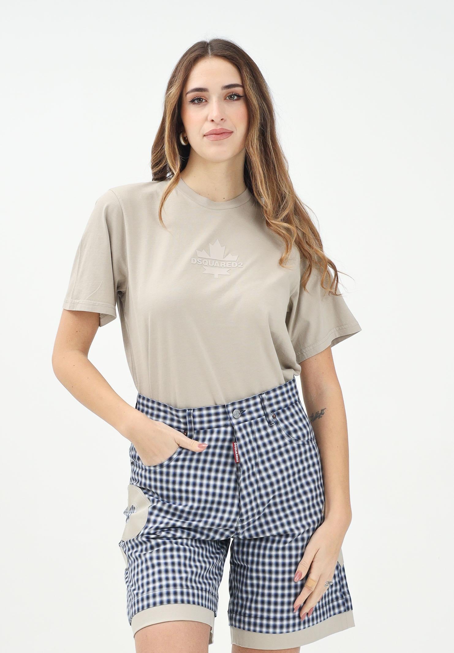 DSQUARED2 T-shirt a manica corta beige per donna, ragazzi e bambini con stampa logo su foglia d'acero DQ2743D0AC7 DQ717 DSQUARED2