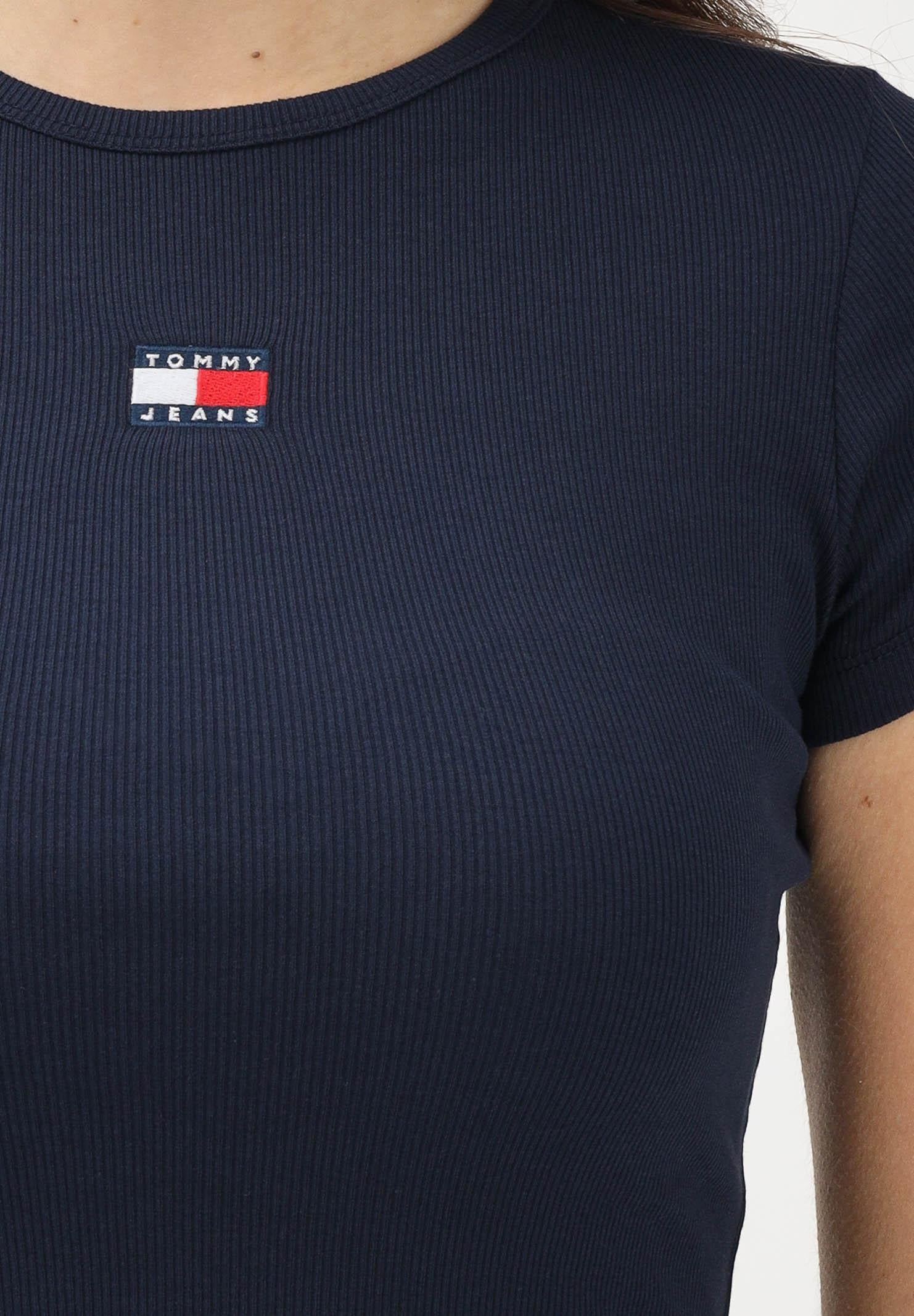 TOMMY JEANS T-shirt a manica corta blu da donna con patch logo DW0DW17881 C1G TOMMY JEANS