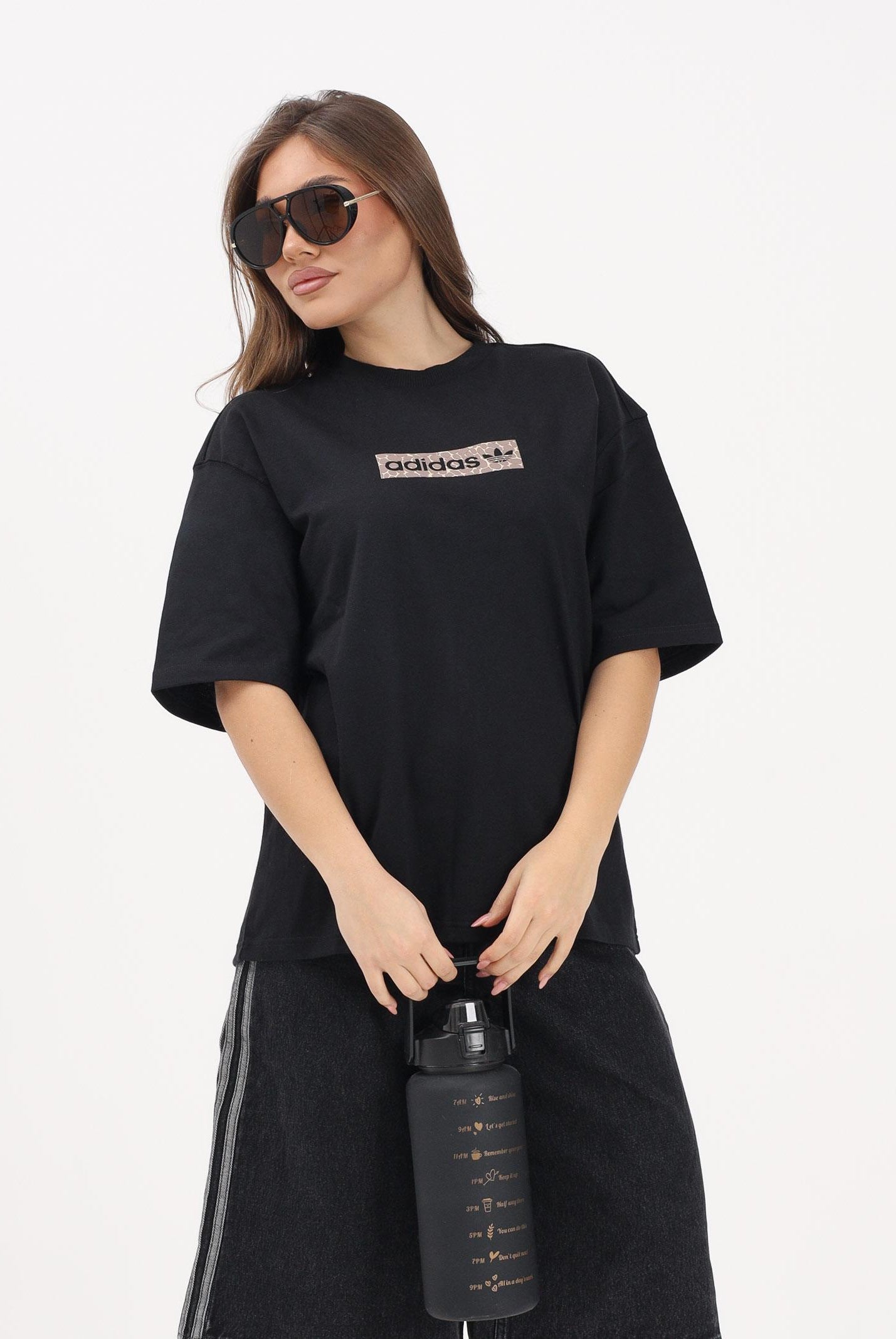 ADIDAS ORIGINALS T-shirt a manica corta AOP nera da donna KD2822 . ADIDAS ORIGINALS