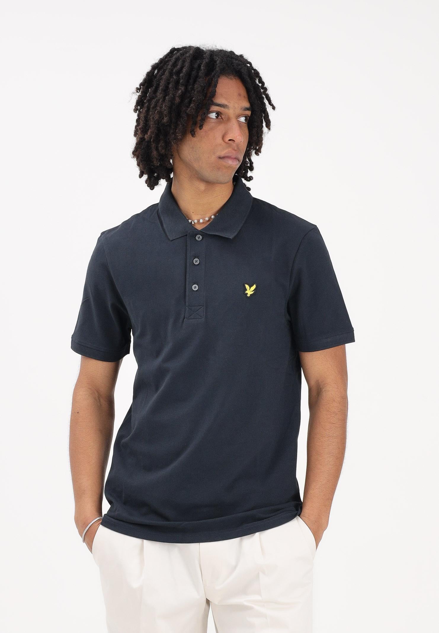 LYLE & SCOTT Polo a manica corta blu da uomo con patch logo golden eagle SP400VOG Z271 LYLE & SCOTT