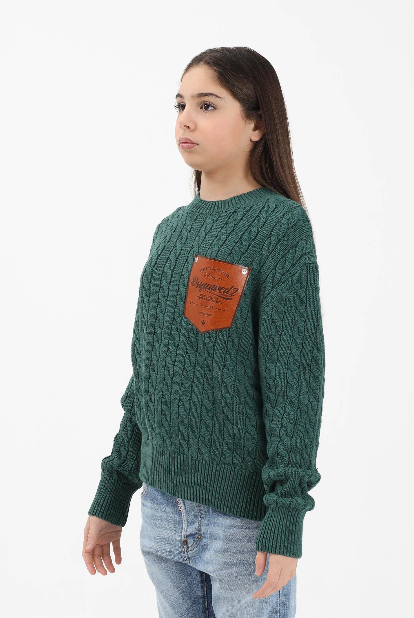 DSQUARED2 Maglioncino girocollo verde per donna, bambino e bambina con patch DQ3244D0ACU DQ522 DSQUARED2