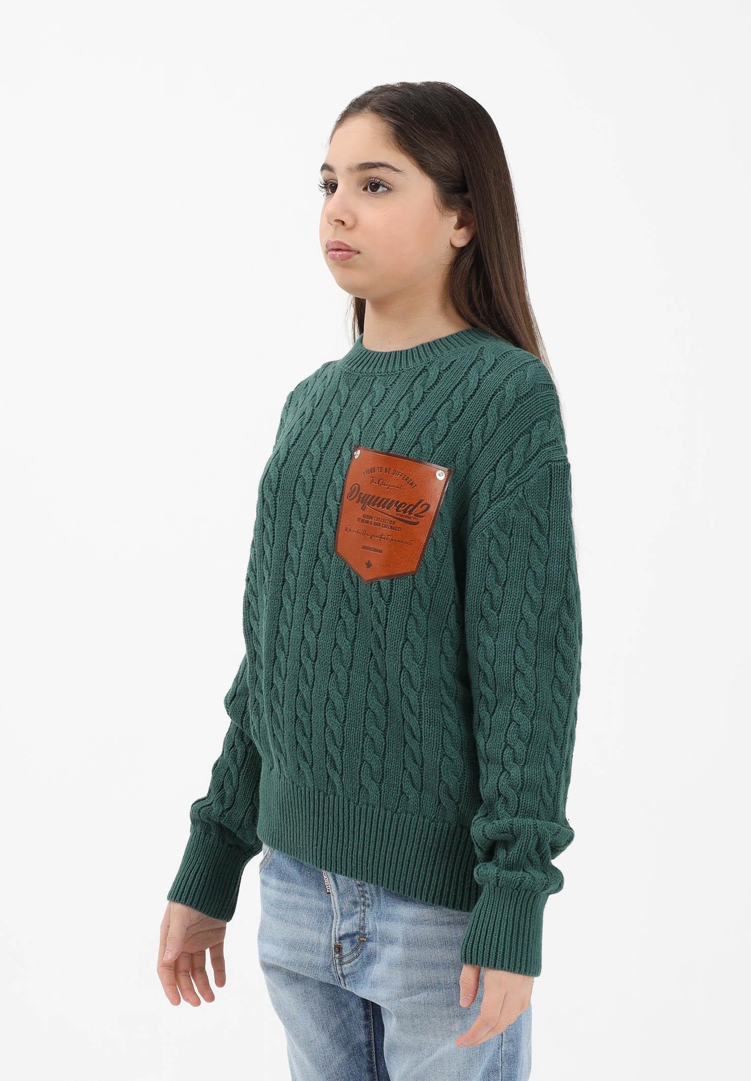 DSQUARED2 Maglioncino girocollo verde per donna, bambino e bambina con patch DQ3244D0ACU DQ522 DSQUARED2