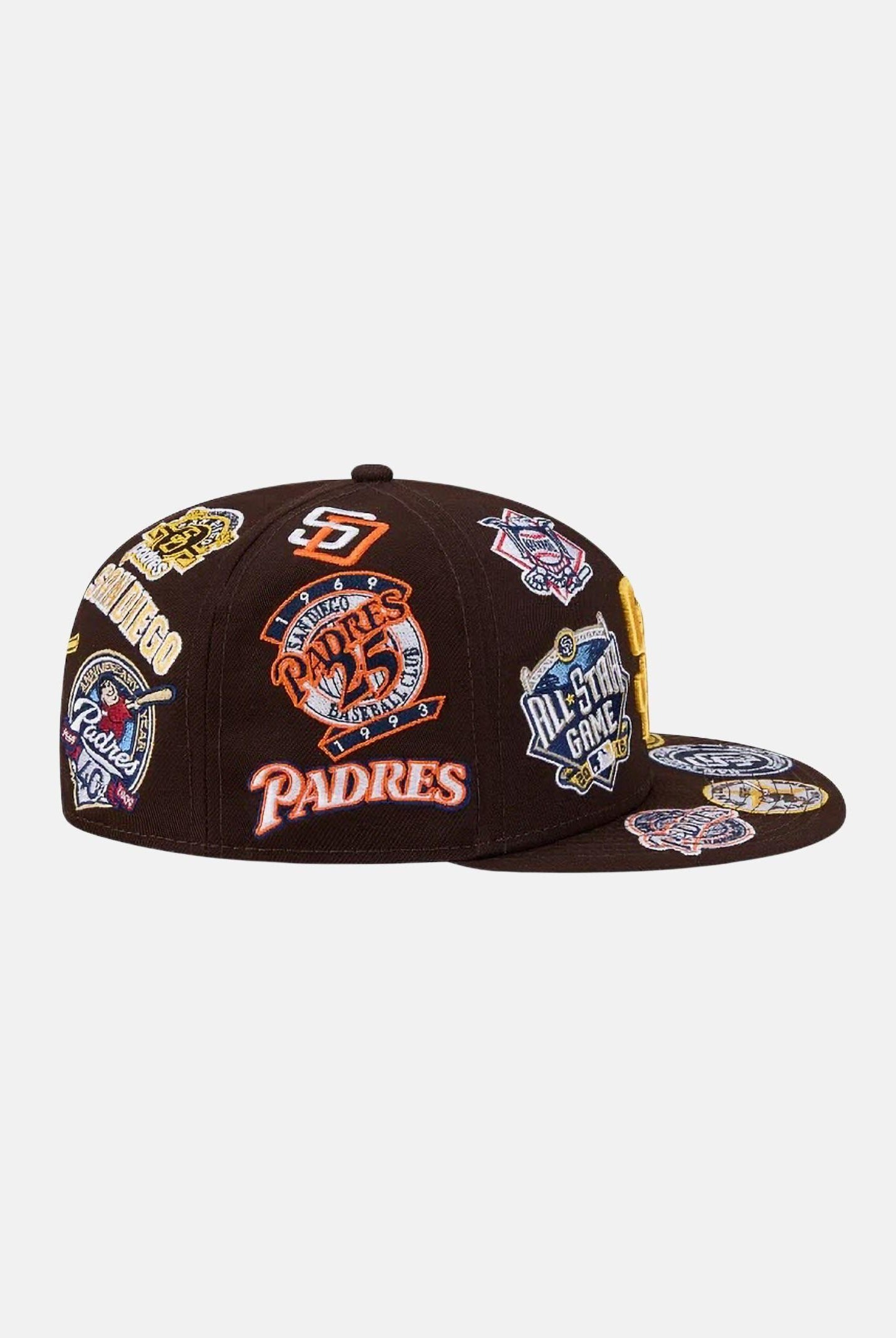 NEW ERA Cappello con visiera San Diego Padres All Over 59 FIFTY Fitted marrone per uomo e donna 60803401 . NEW ERA