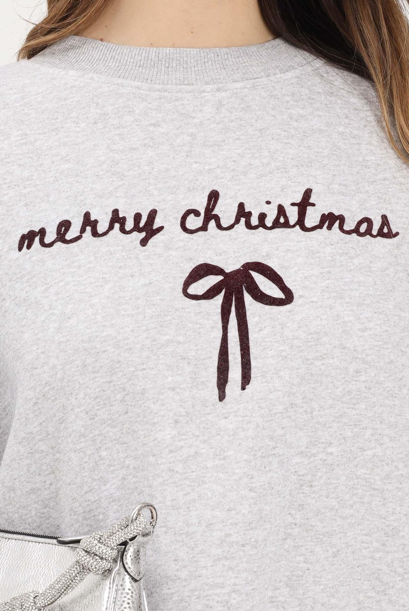 VICOLO Felpa girocollo grigia da donna con ricamo RF0610 GR VICOLO