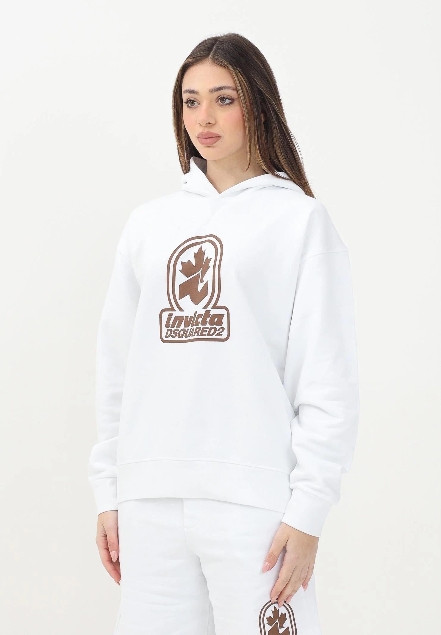 DSQUARED2 Felpa con cappuccio bianca per donna, ragazzi e bambini con stampa "Invicta Dsquared2" DQ2907D0AD2 DQ100 DSQUARED2