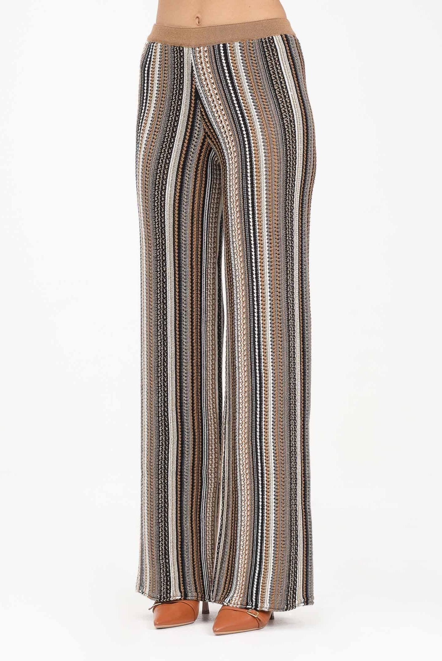 AKEP Pantalone a gamba dritta in maglia lavorata con righe multicolor da donna PTKD11003 V2 AKEP