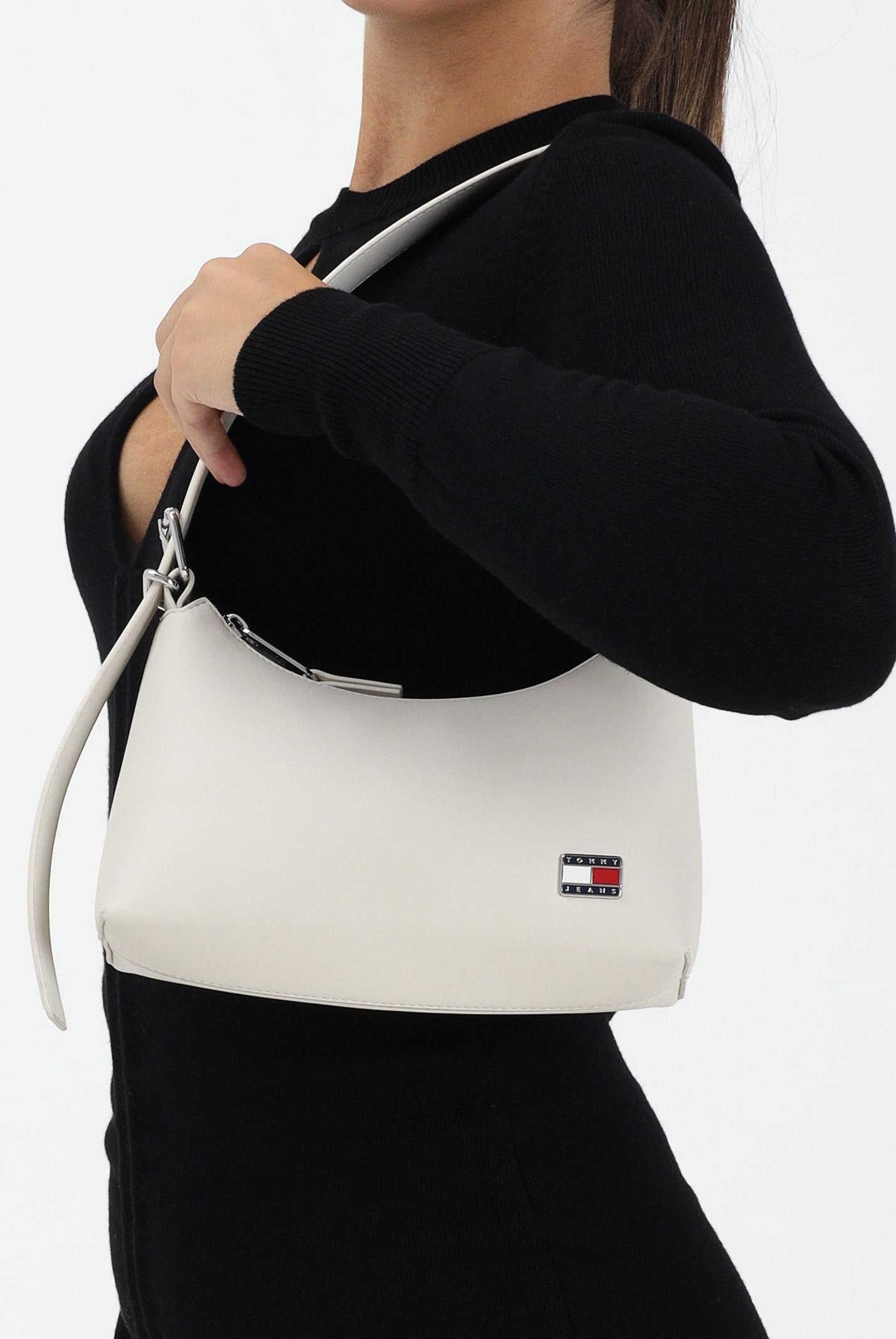 TOMMY JEANS Borsa a spalla panna da donna con logo AW0AW17873 BDS TOMMY JEANS