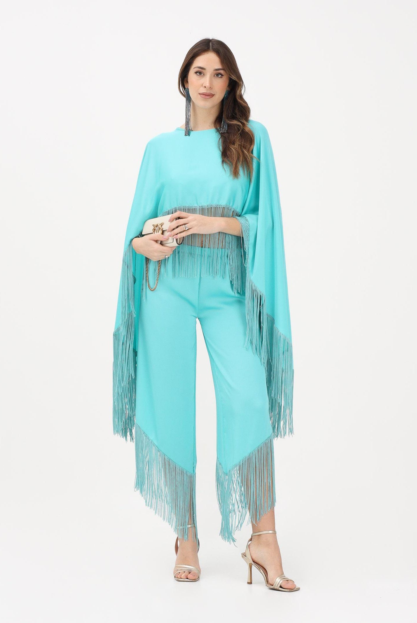 TPN Blusa turchese da donna con frange BEND232S6 9L TPN