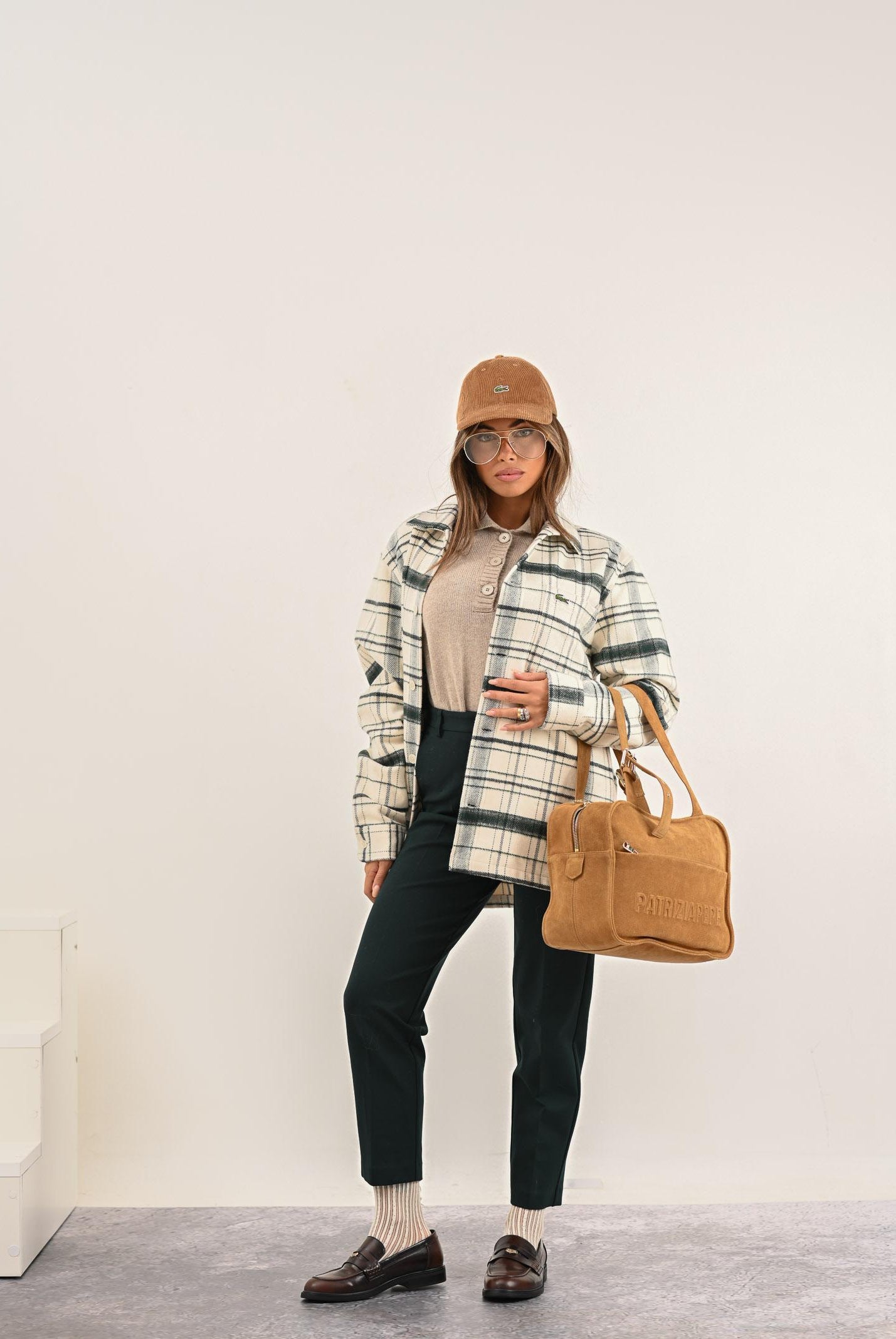 LACOSTE Camicia a manica lunga panna da uomo con motivo scozzese verde CH5099 6CG LACOSTE