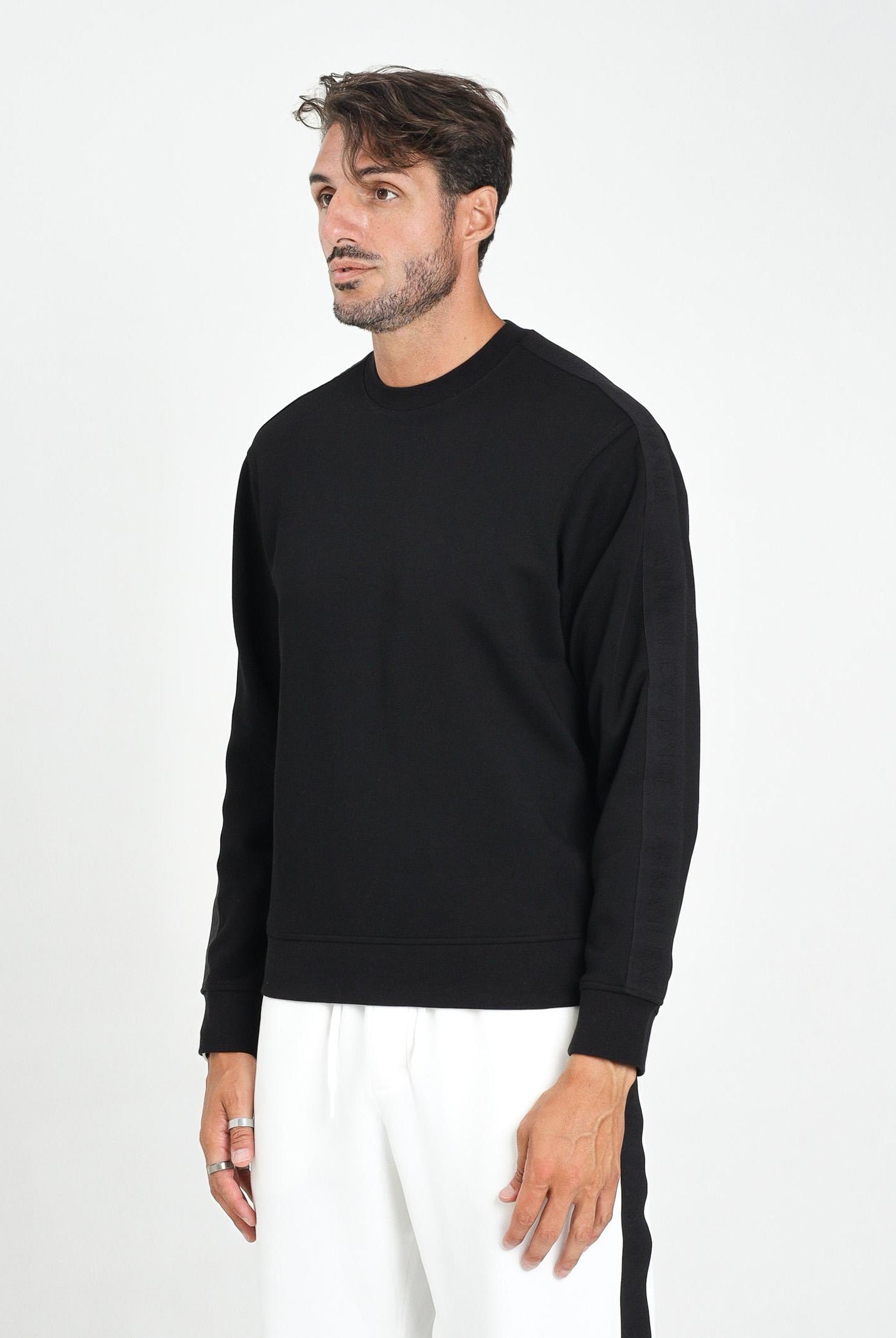 ARMANI EXCHANGE Felpa girocollo nera da uomo impreziosita da bande laterali logate XM001296AF10818 UC001 ARMANI EXCHANGE