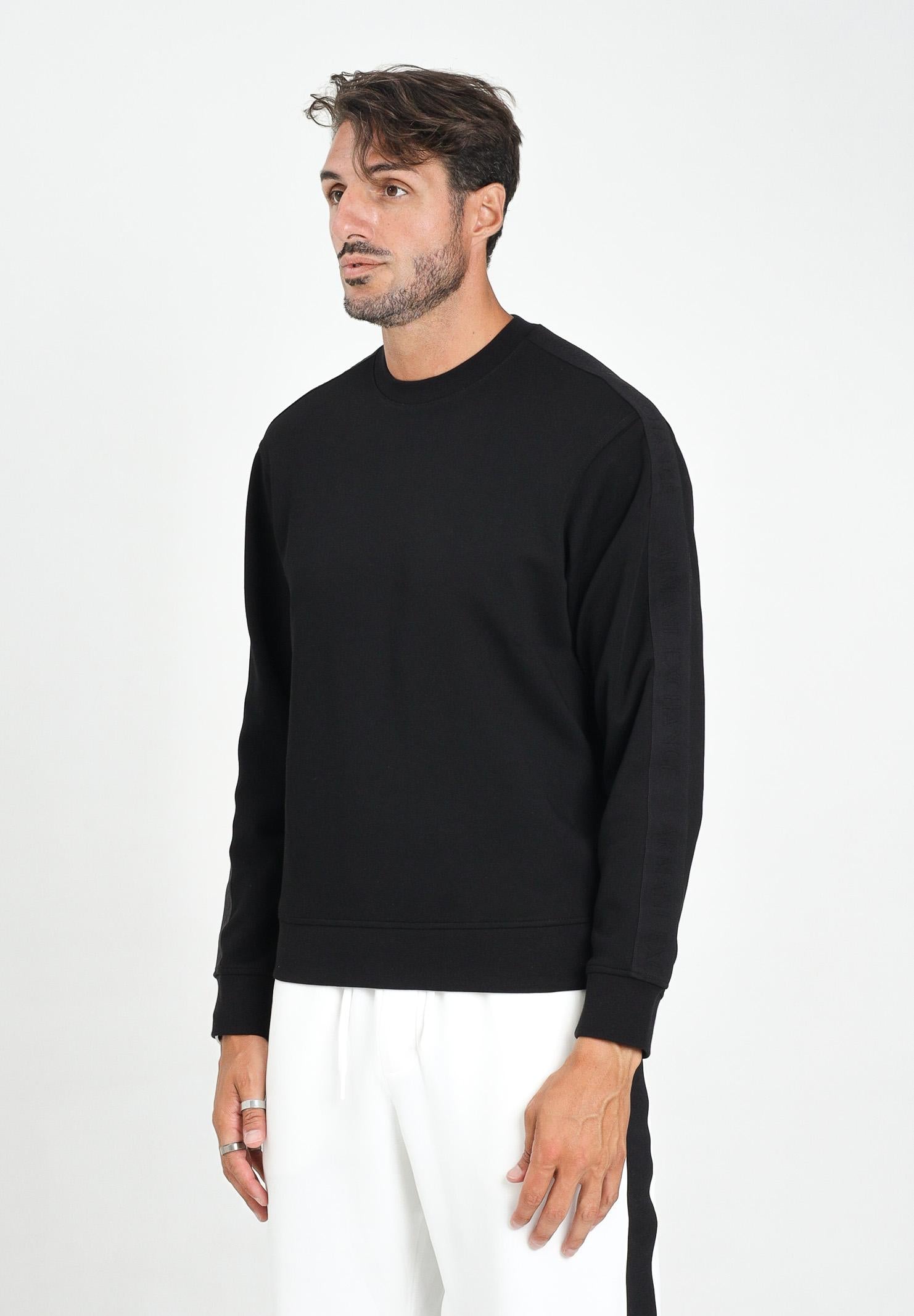 ARMANI EXCHANGE Felpa girocollo nera da uomo impreziosita da bande laterali logate XM001296AF10818 UC001 ARMANI EXCHANGE
