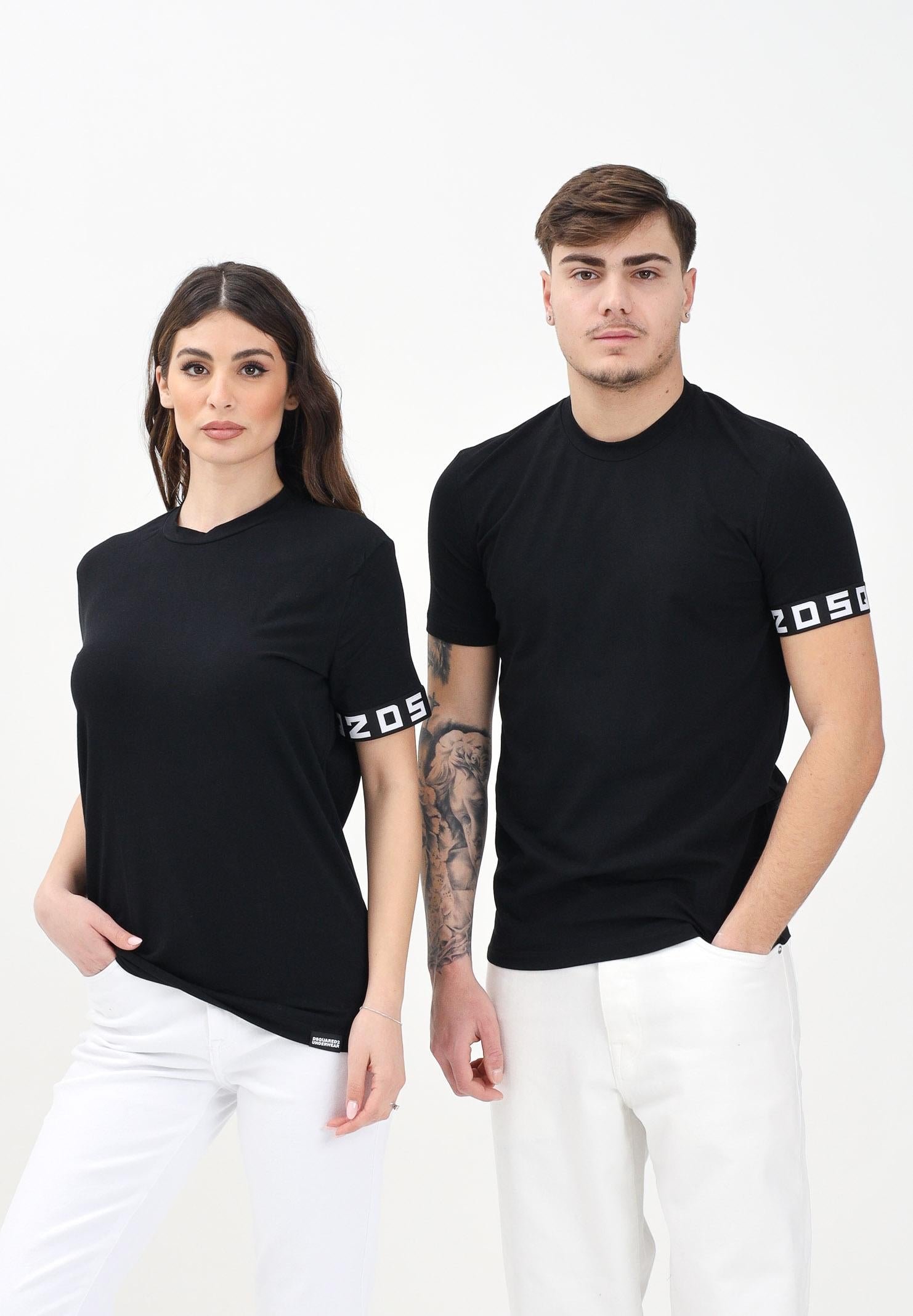 DSQUARED2 T-shirt a manica corta nera per uomo e donna con manica logata D9M3S5930 001 DSQUARED2