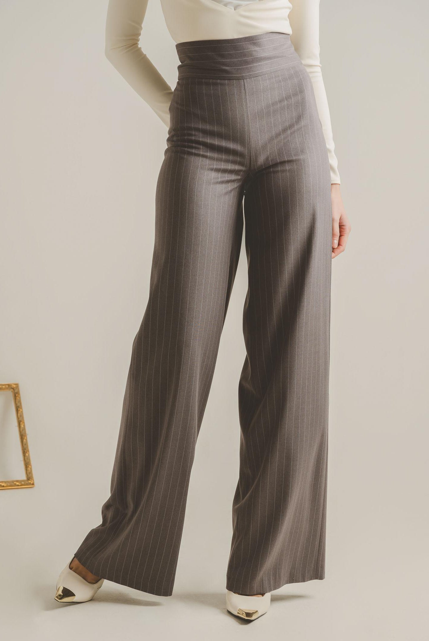 SANTAS Pantalone elegante POUVOIR grigio da donna con micro gessatura PV2626 GR SANTAS