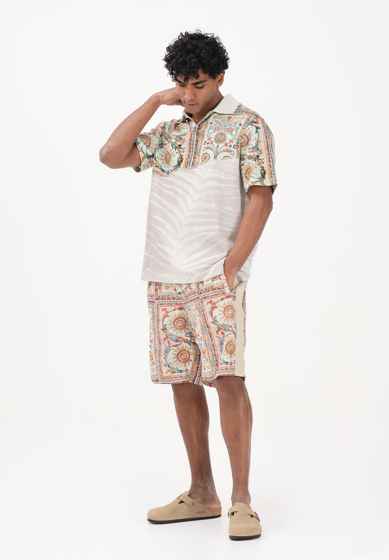JUST CAVALLI Shorts beige da uomo con stampa ornamentale 80OAD334CQDP3 R85 JUST CAVALLI