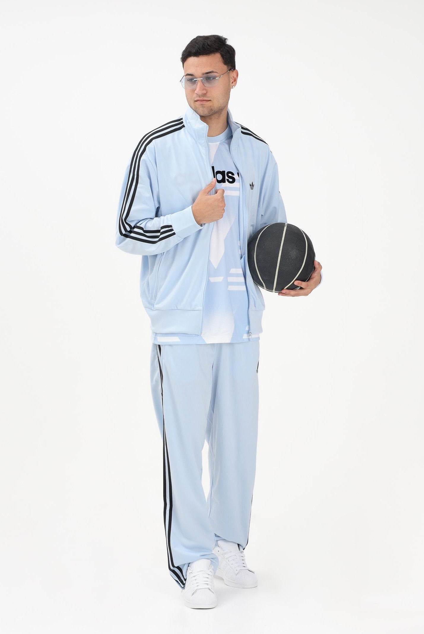 ADIDAS ORIGINALS Felpa con zip Firebird azzurra da uomo KC7997 . ADIDAS ORIGINALS