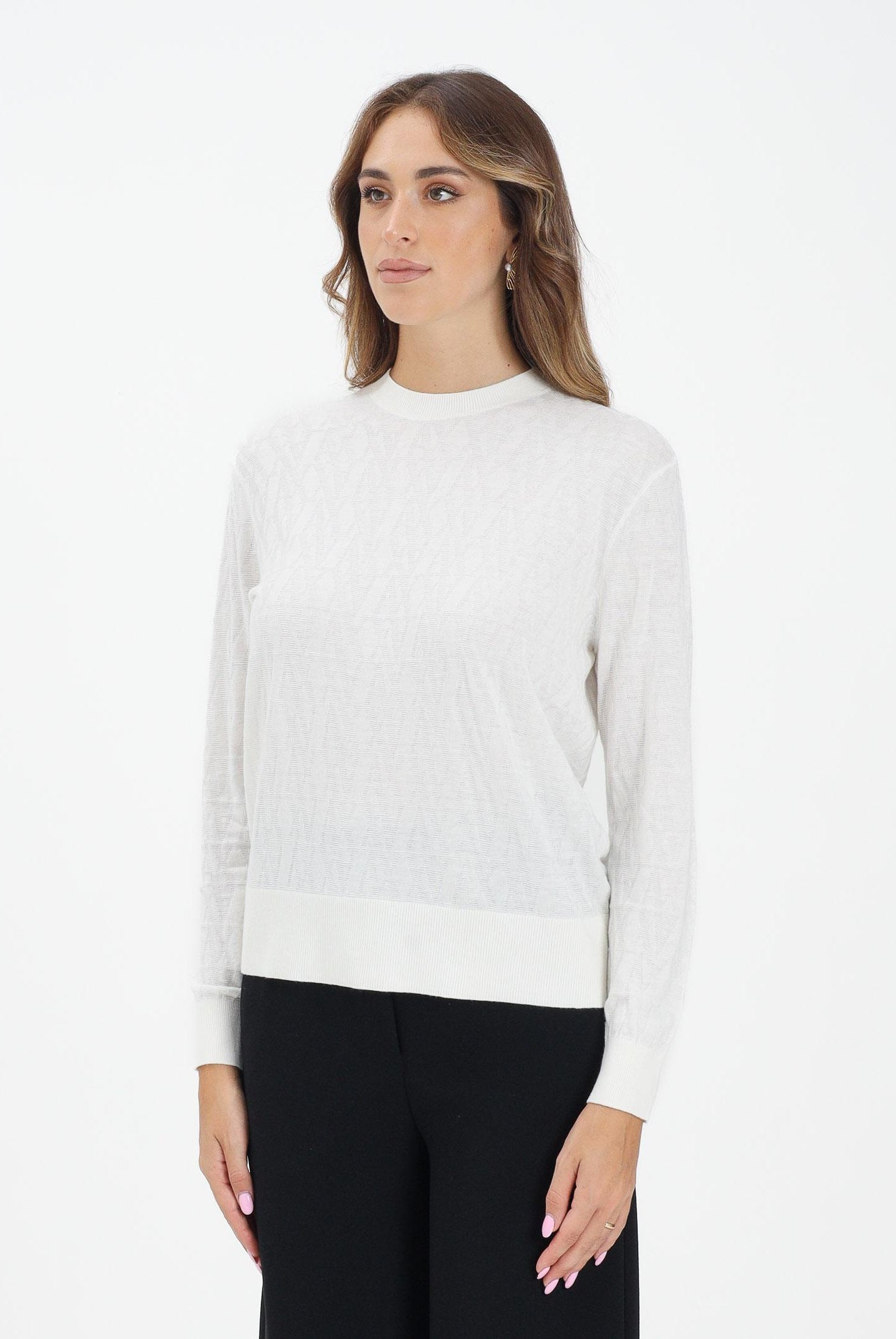 ARMANI EXCHANGE Maglionciono girocollo bianco da donna con logo all-over XW001317AF16619 F0060 ARMANI EXCHANGE