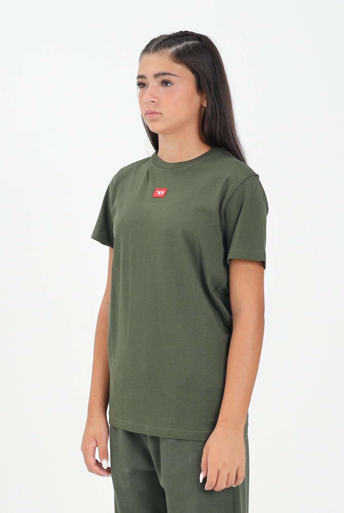 DIESEL T-shirt a manica corta verde militare per donna, ragazzi e bambini con logo J025010GRAI K513 DIESEL