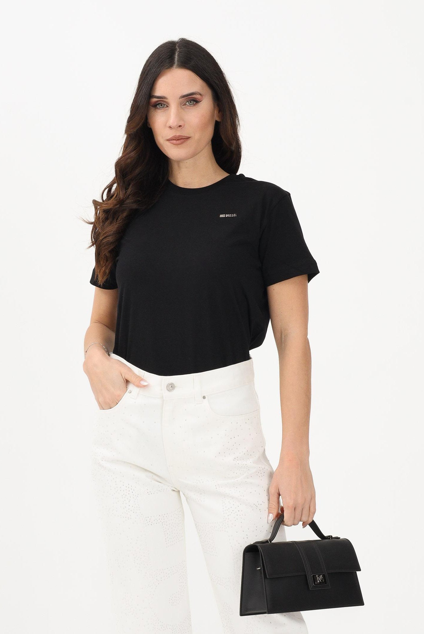 DIESEL T-shirt a manica corta nera per donna, ragazzi e bambini con logo J027710CATM K900 DIESEL