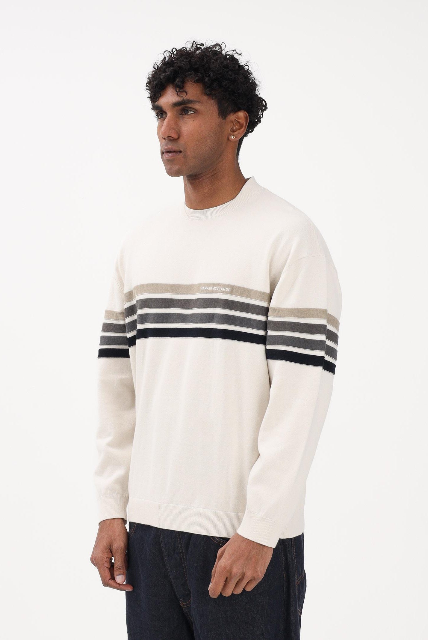 ARMANI EXCHANGE Maglioncino girocollo panna da uomo con bande a contrasto XM002424AF11960 M1302 ARMANI EXCHANGE