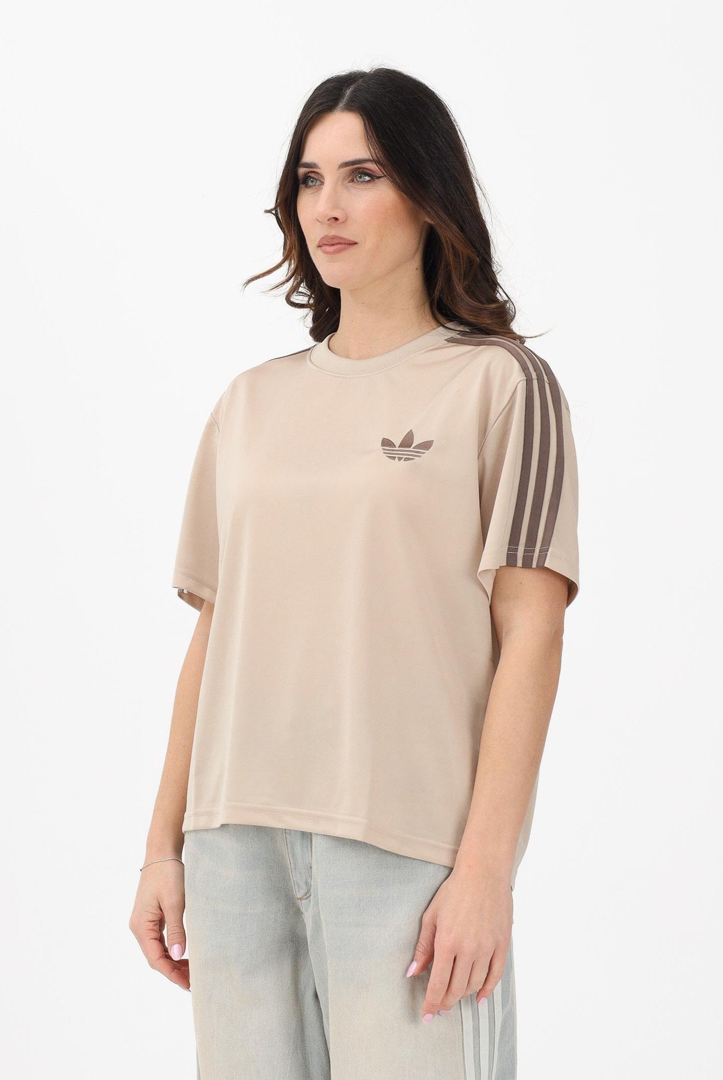 ADIDAS ORIGINALS T-shirt a manica corta beige da donna con logo KD1348 . ADIDAS ORIGINALS