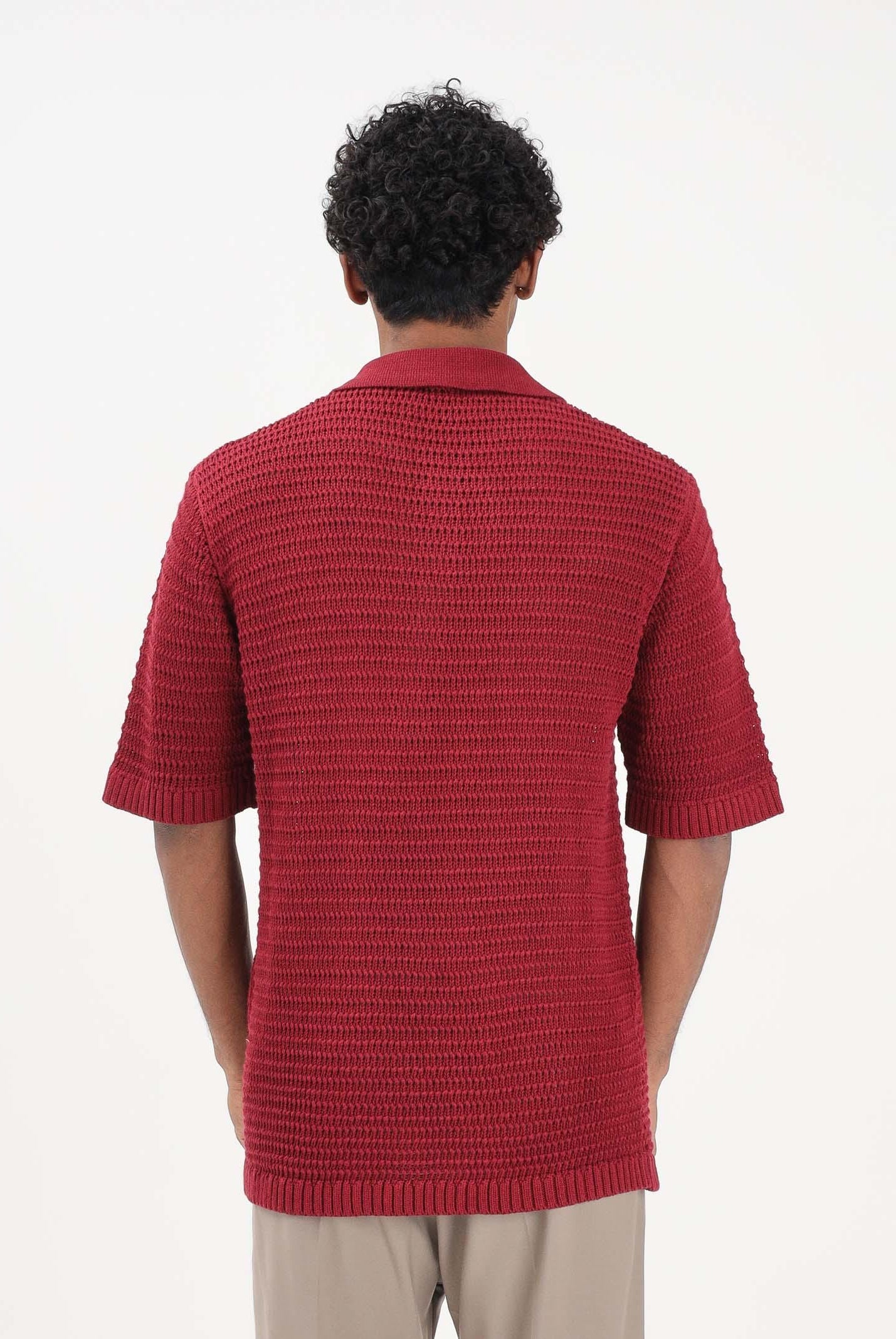 I'M BIRAN Polo bordeaux da uomo in tessuto lavorato a maglia traforata MA3604 0029 I'M BRIAN