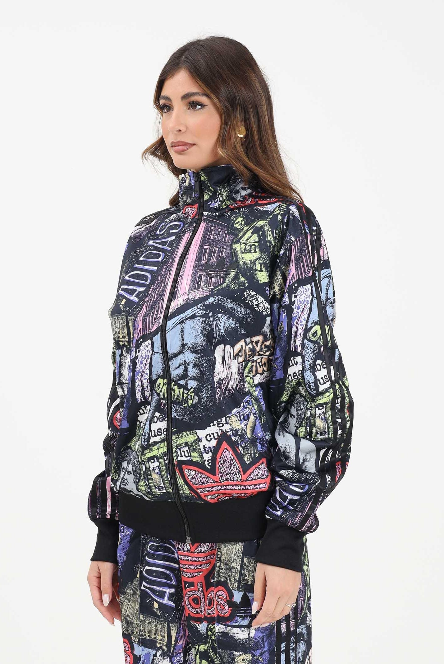 ADIDAS ORIGINALS Felpa con zip adidas X Jeremy Scott Pride AOP nera da donna JY2023 ADIDAS ORIGINALS