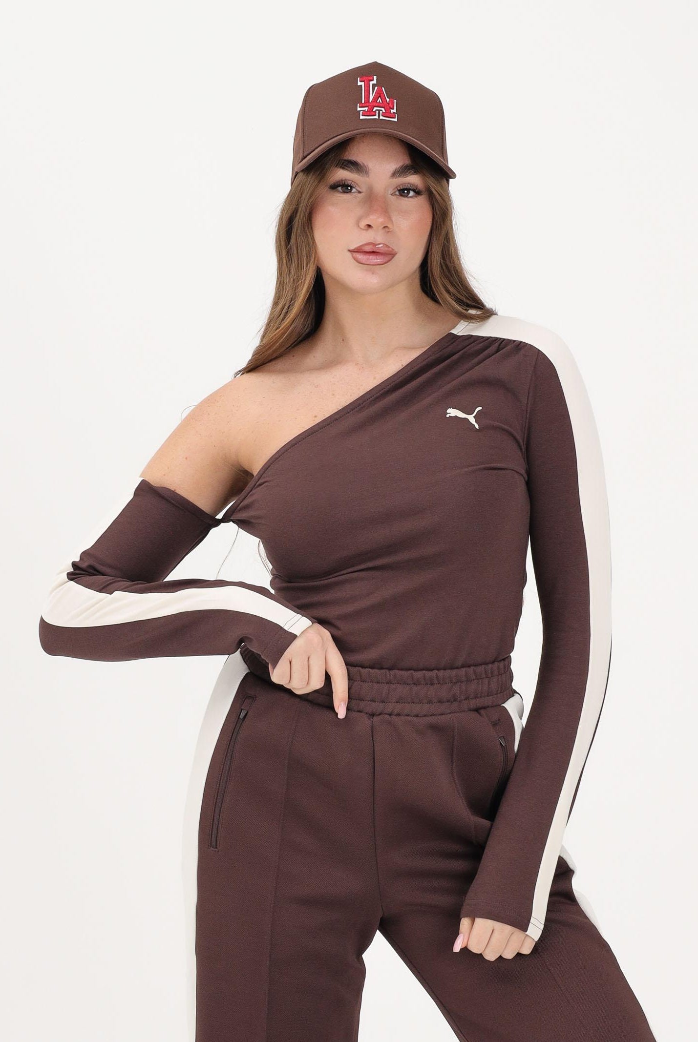 PUMA Top asimmetrico T7 marrone da donna 634623 13 PUMA