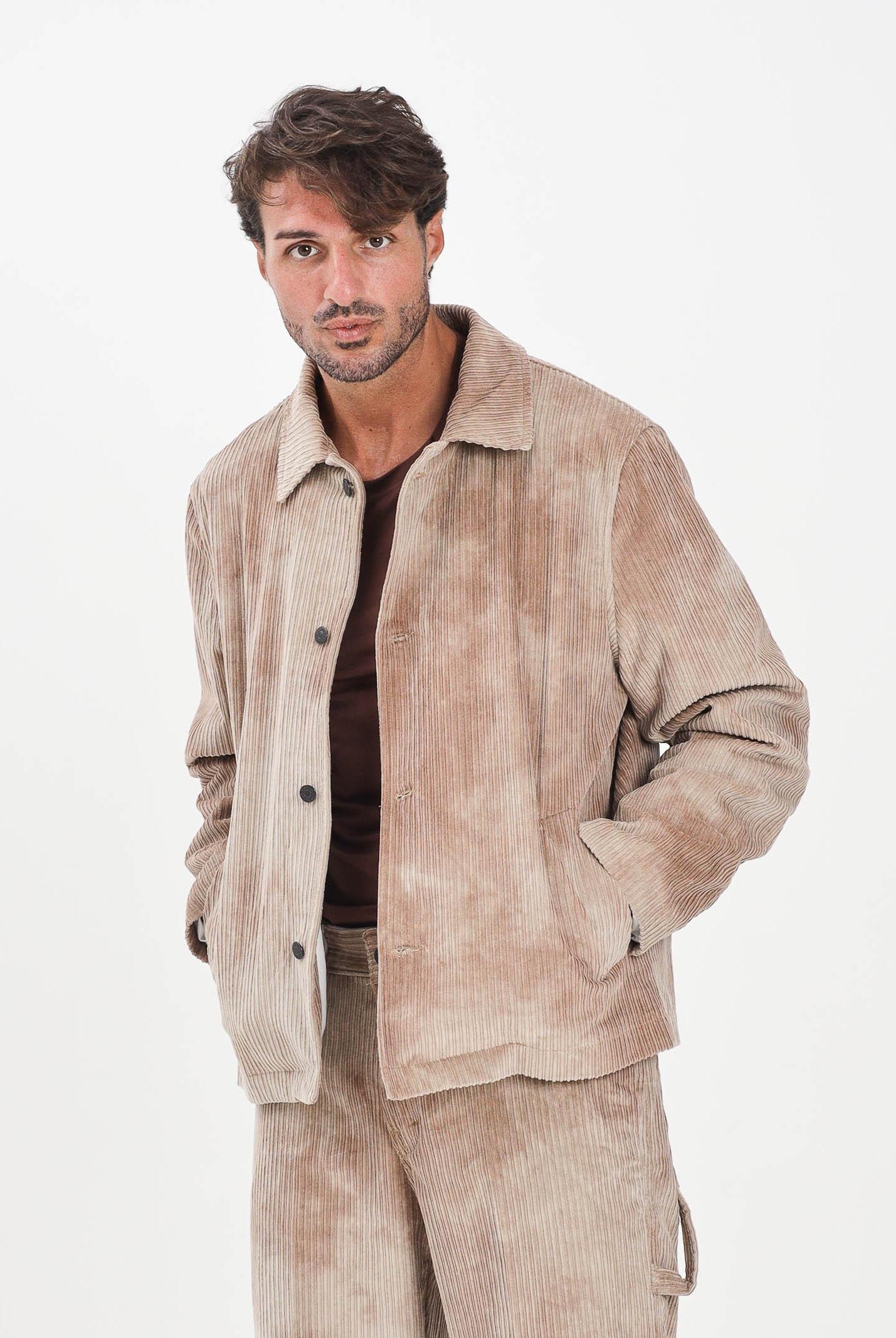I'M BRIAN Giacca da uomo in velluto a coste color beige effetto tie-dye GIU3463 0025 I'M BRIAN