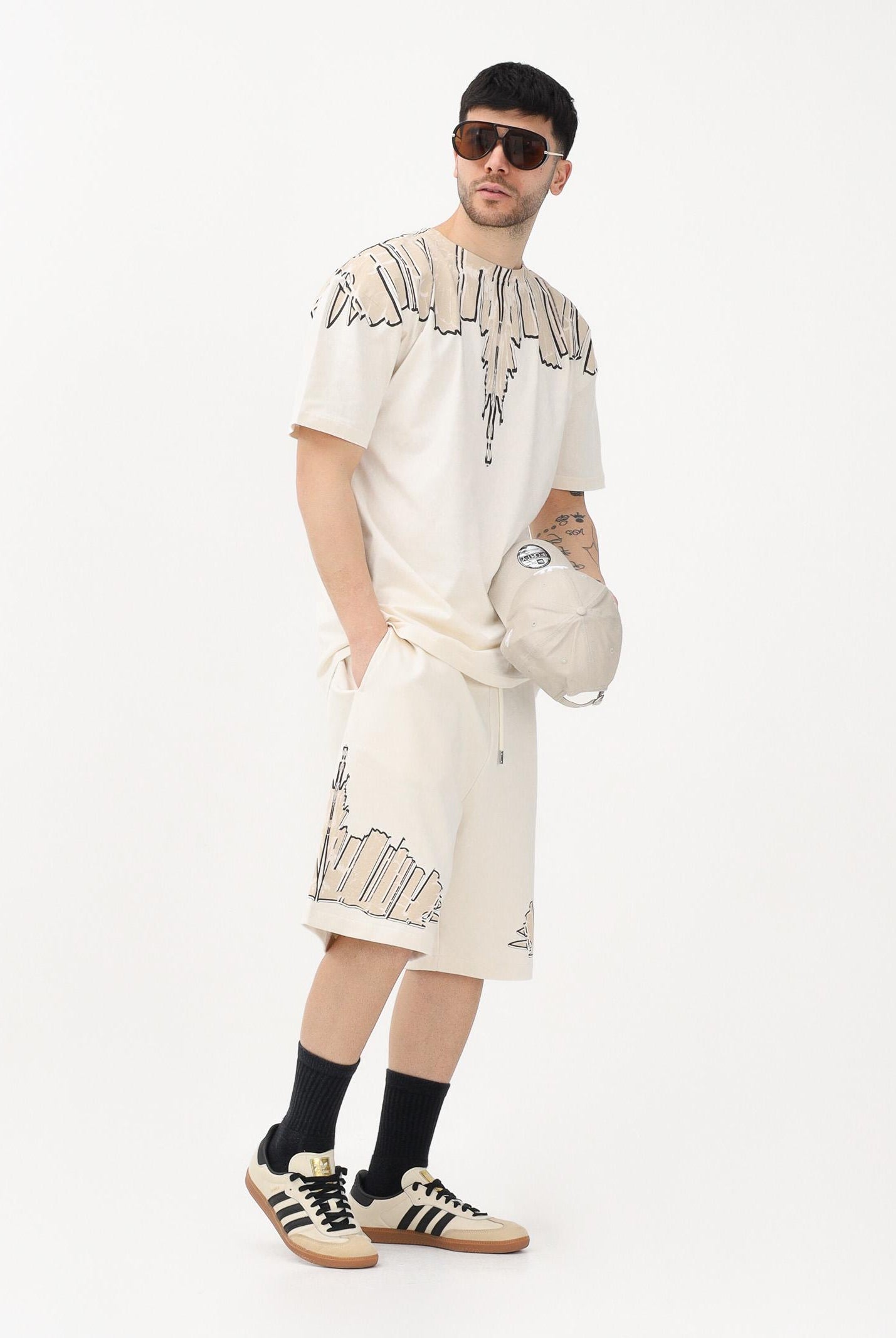 MARCELO BURLON COUNTY OF MILAN Shorts sportivo panna da uomo con stampa S6CMMABE018 412 MARCELO BURLON COUNTY OF MILAN