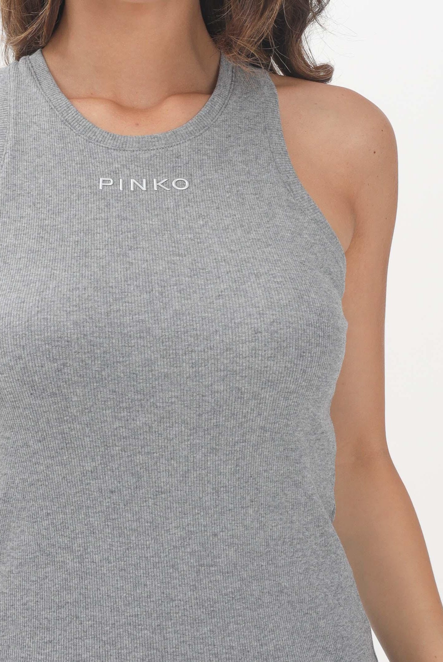 PINKO Canotta grigia da donna personalizzata con mini logo PINKO 100822A2RC I42 PINKO