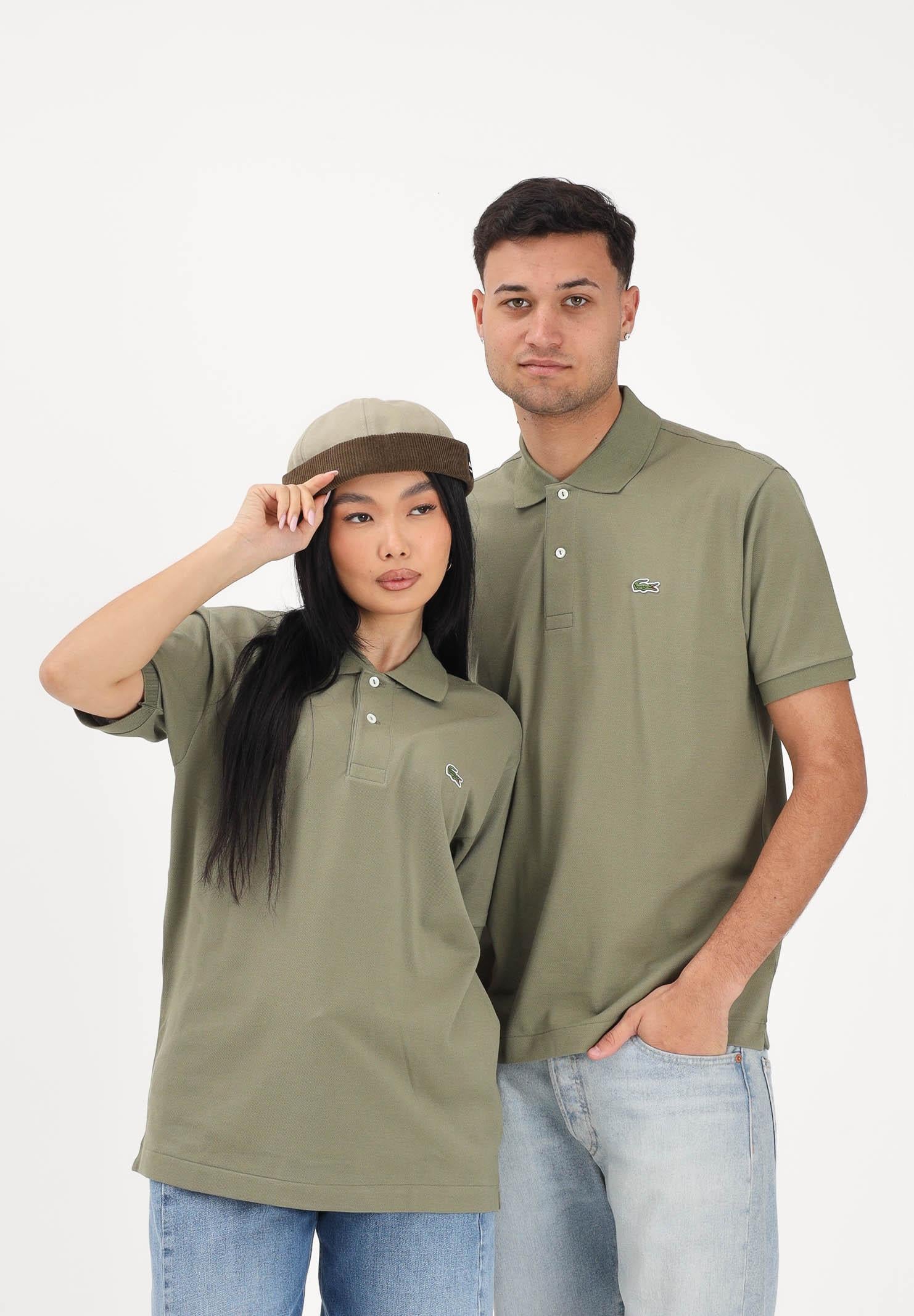 LACOSTE Polo a manica corta verde mimetico per uomo e donna con patch logo coccodirllo 1212 BMY LACOSTE