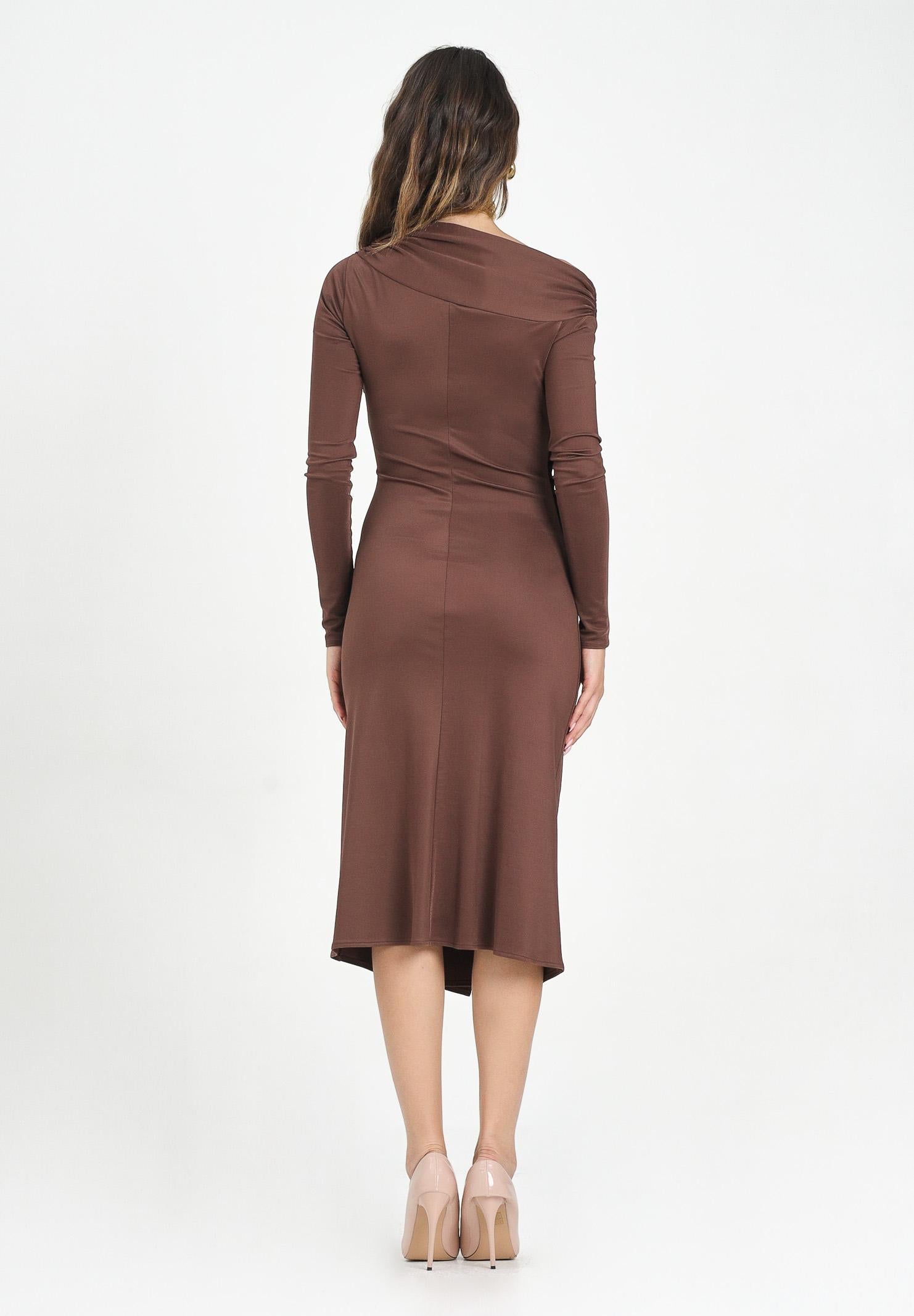 ELISABETTA FRANCHI Abito midi marrone da donna con bottoni gioiello<BR/> AB82257E2 EA3 ELISABETTA FRANCHI