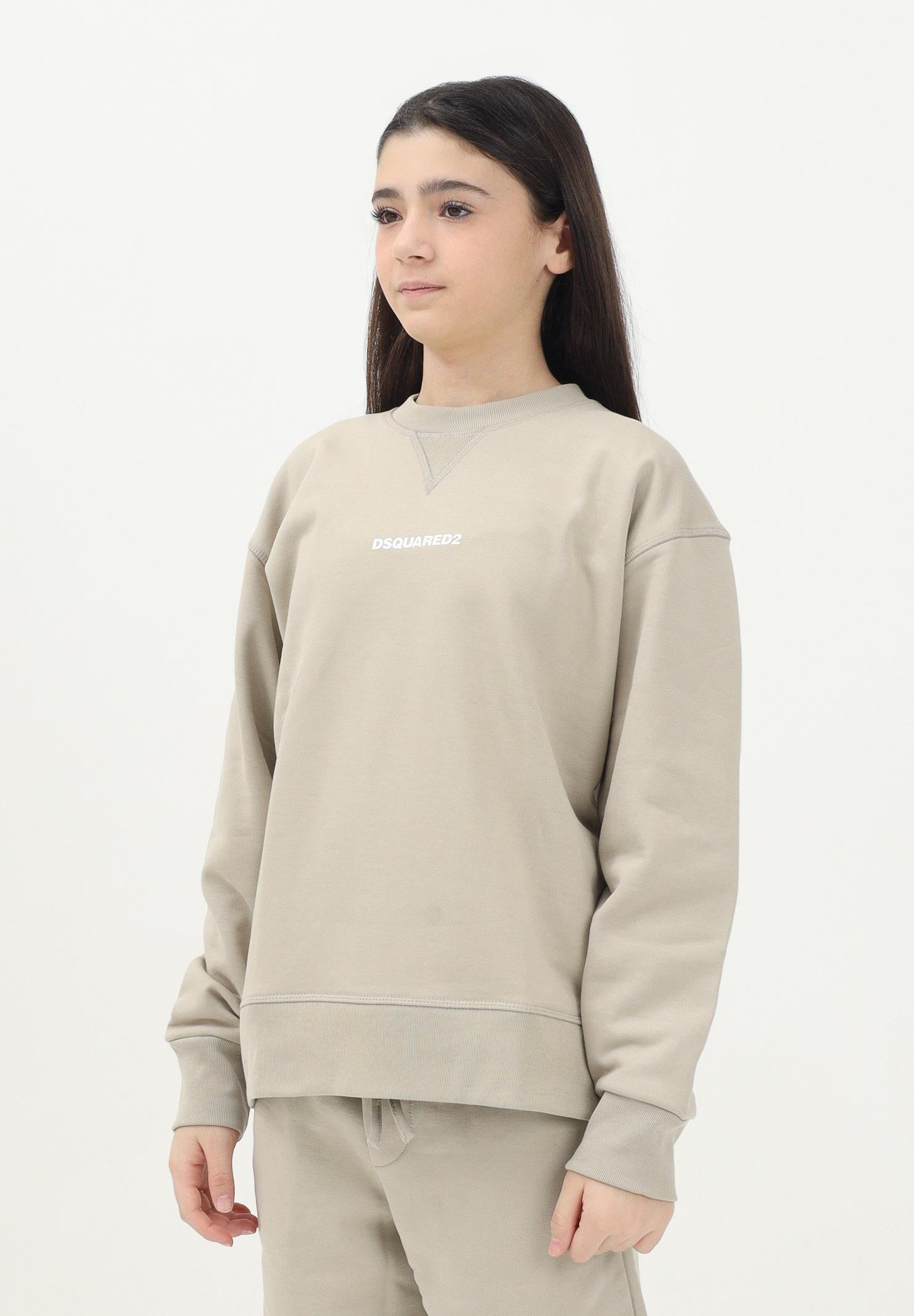 DSQUARED2 Felpa girocollo beige per donna, ragazzi e bambini con stampa logo DQ2739D0094 DQ717 DSQUARED2