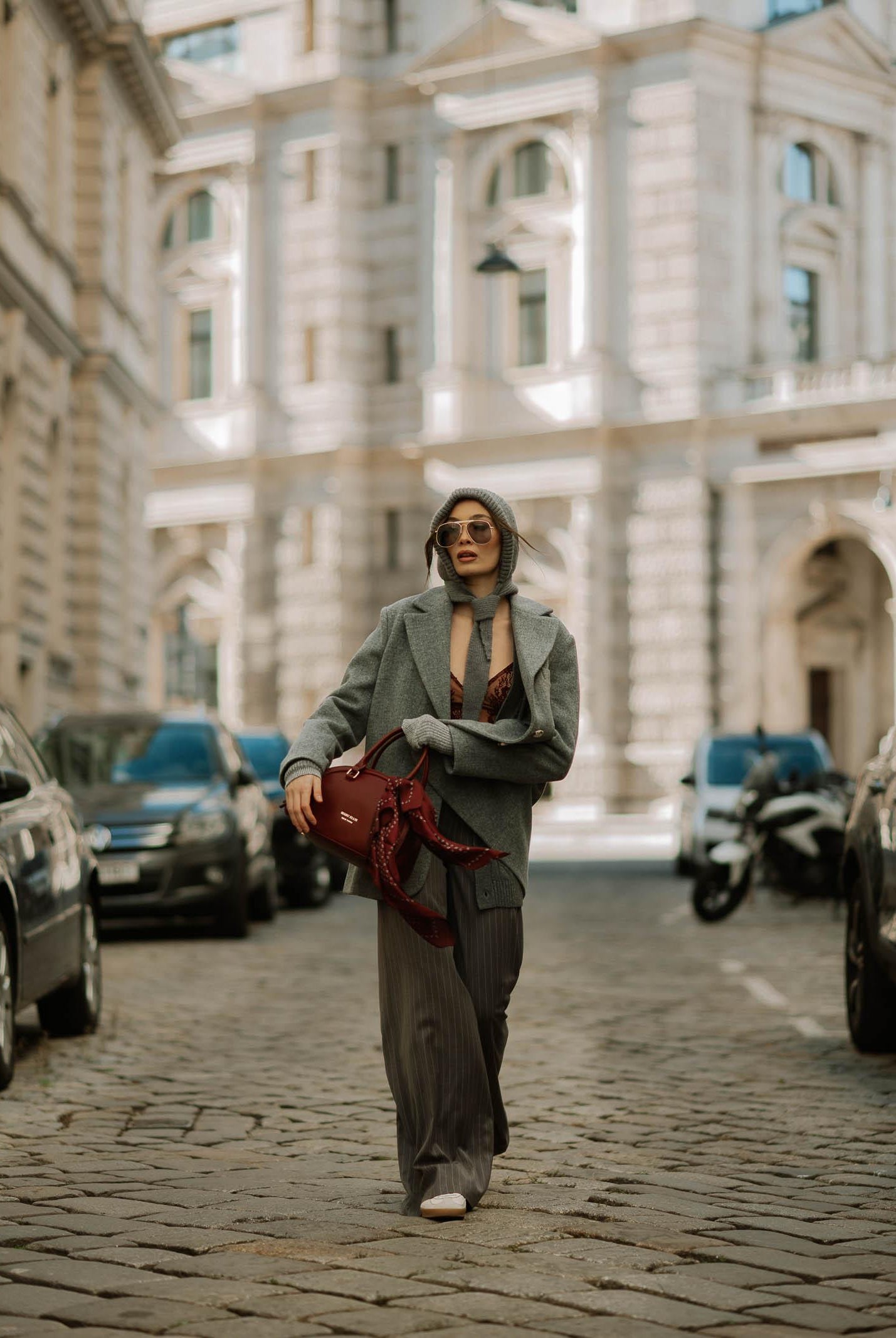 SANTAS Pantalone elegante POUVOIR grigio da donna con micro gessatura PV2626 GR SANTAS