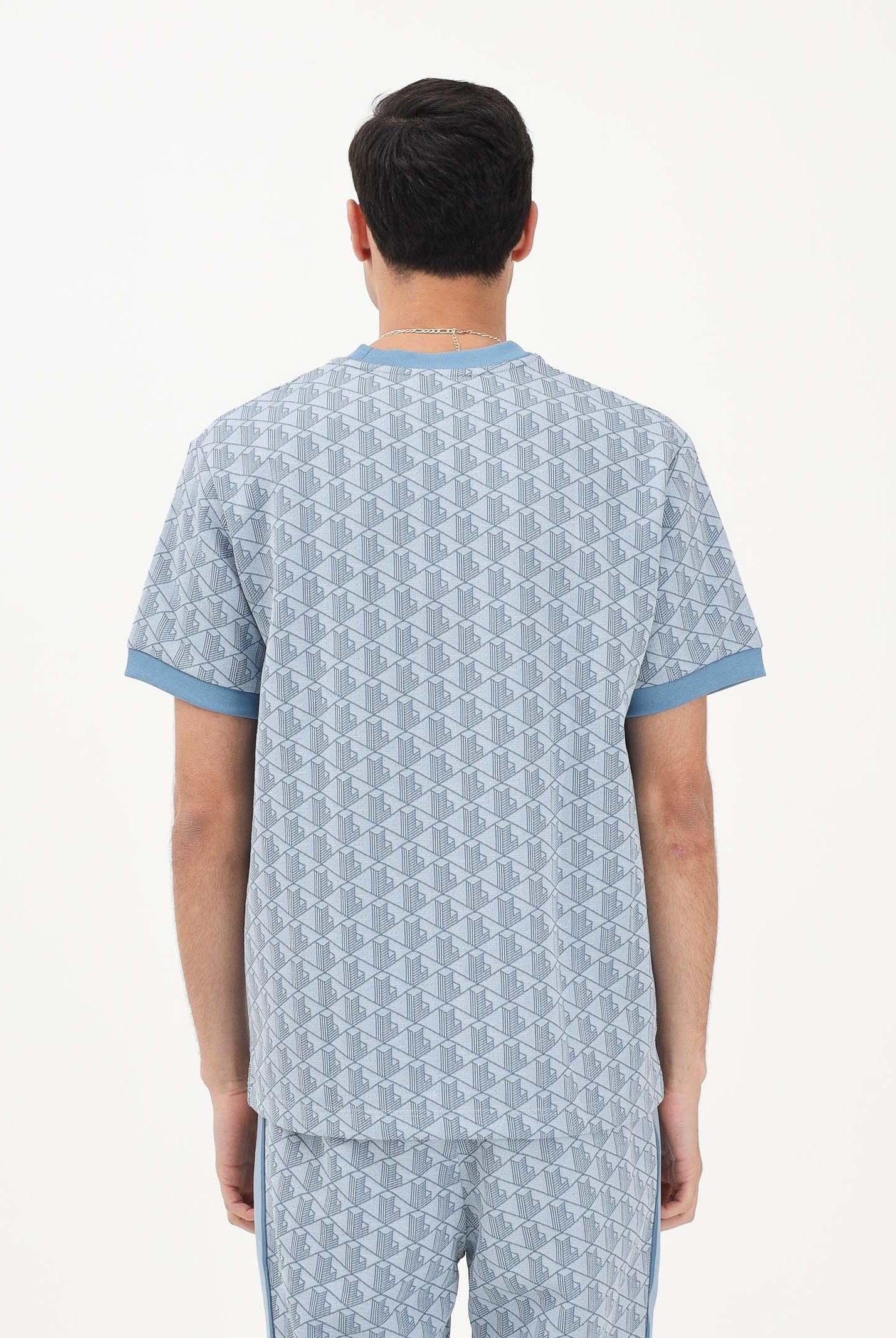 LACOSTE T-shirt a manica corta azzurra da uomo con monogramma jacquard TH1197 1QI LACOSTE