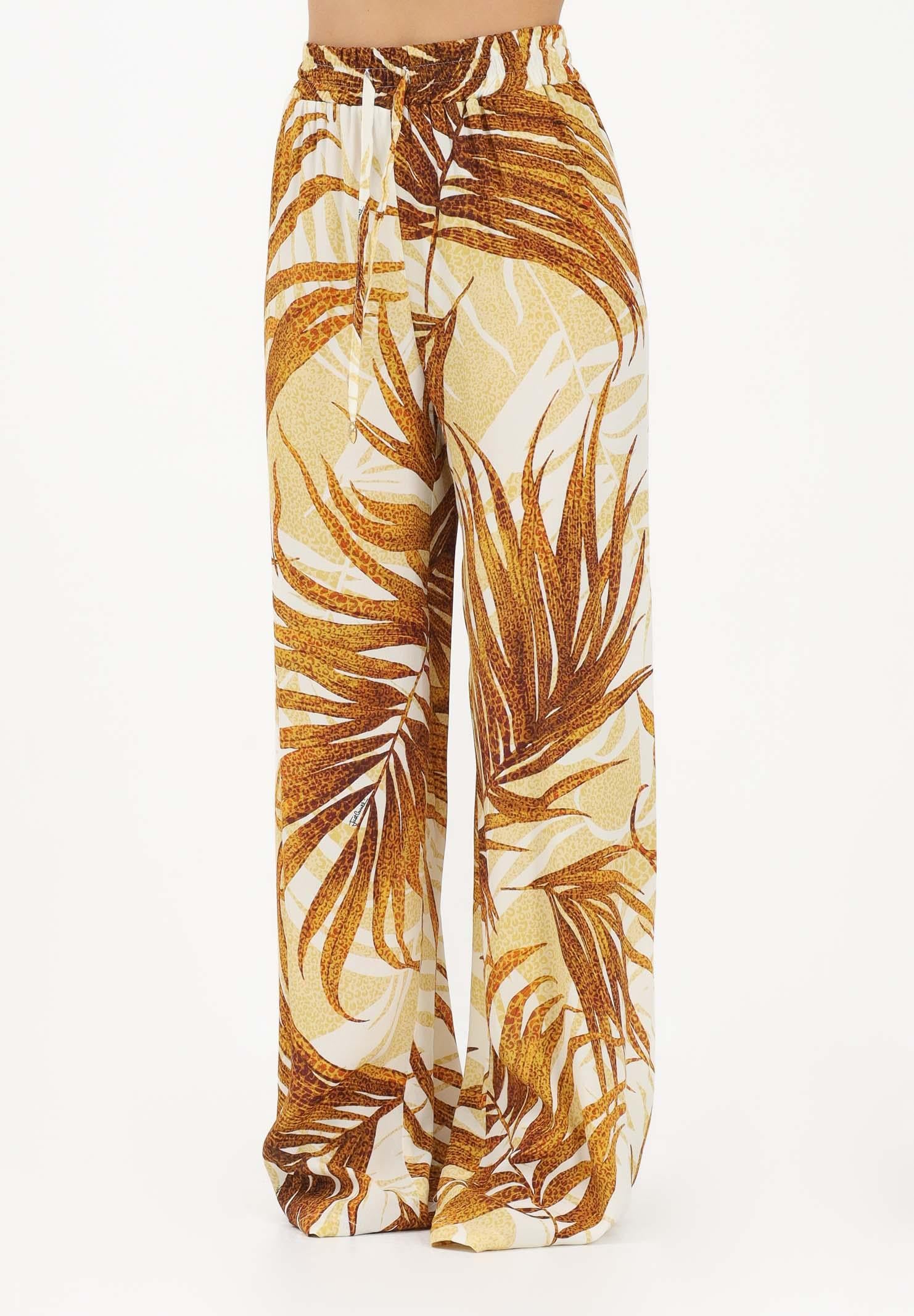 JUST CAVALLI Pantalone elegante beige da donna con stampa di foglie 80PAA126NS838 638 JUST CAVALLI
