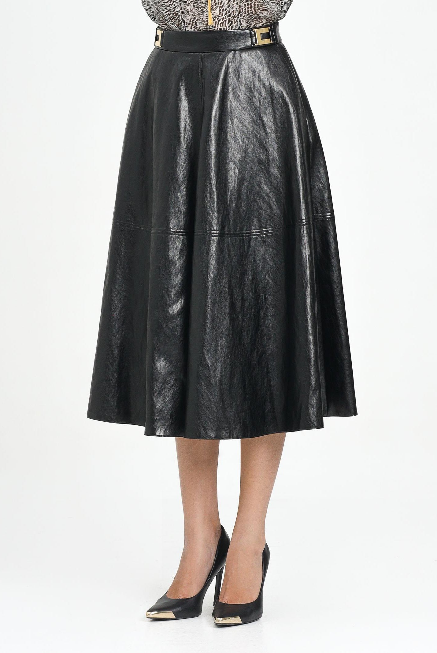 ELISABETTA FRANCHI Gonna midi nera da donna con dettagli logo GO13656E2 110 ELISABETTA FRANCHI